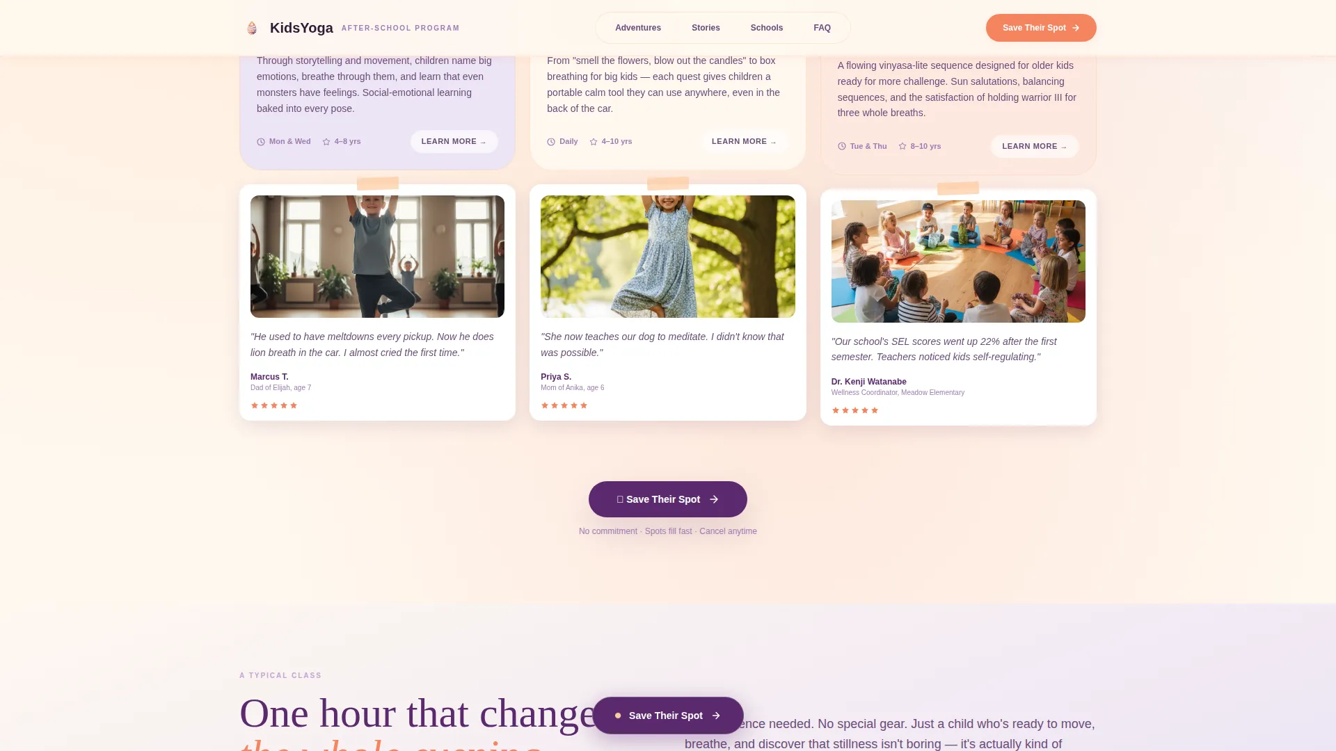 Kids Yoga After-School Landing Page Template