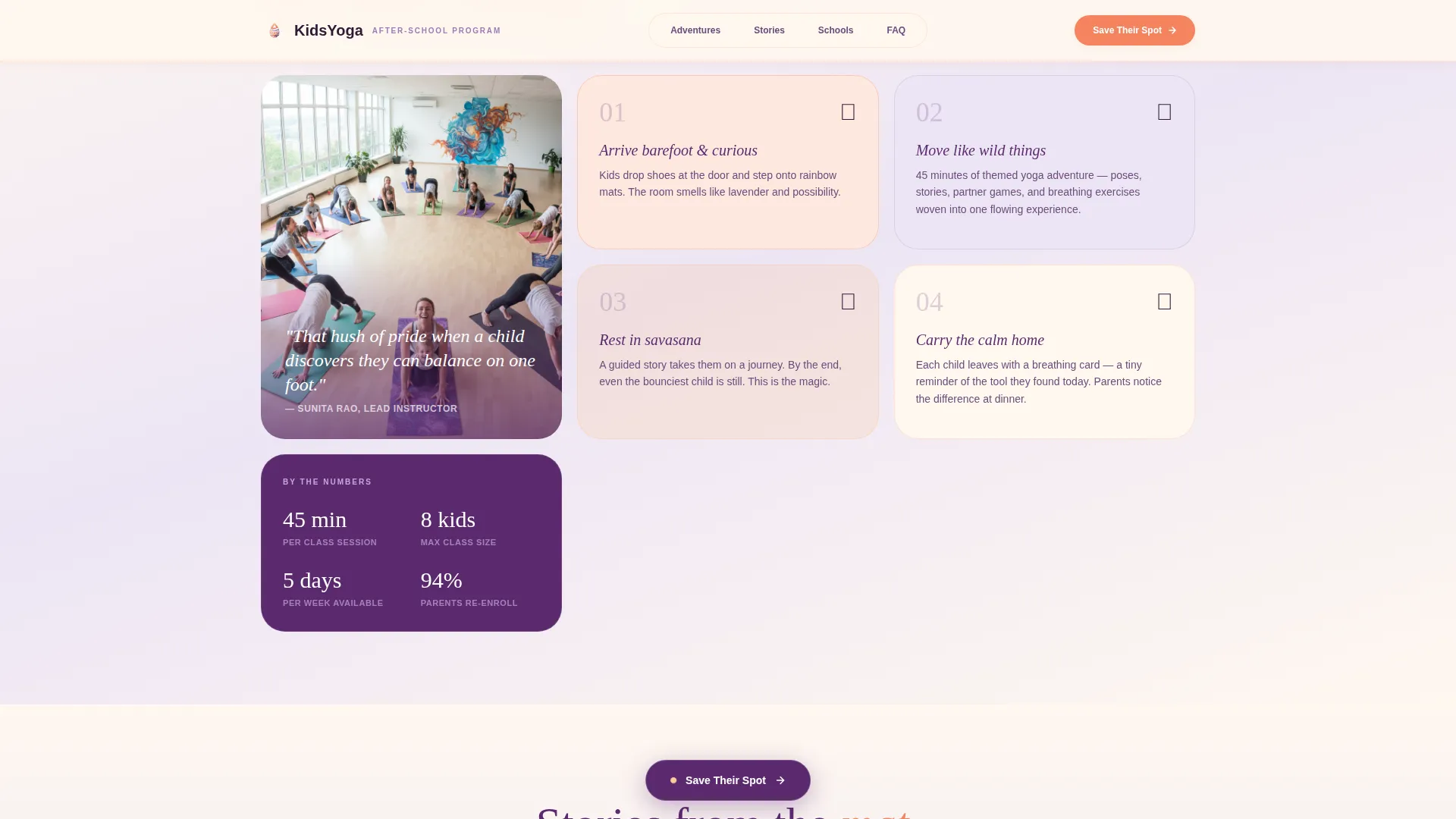Kids Yoga After-School Landing Page Template