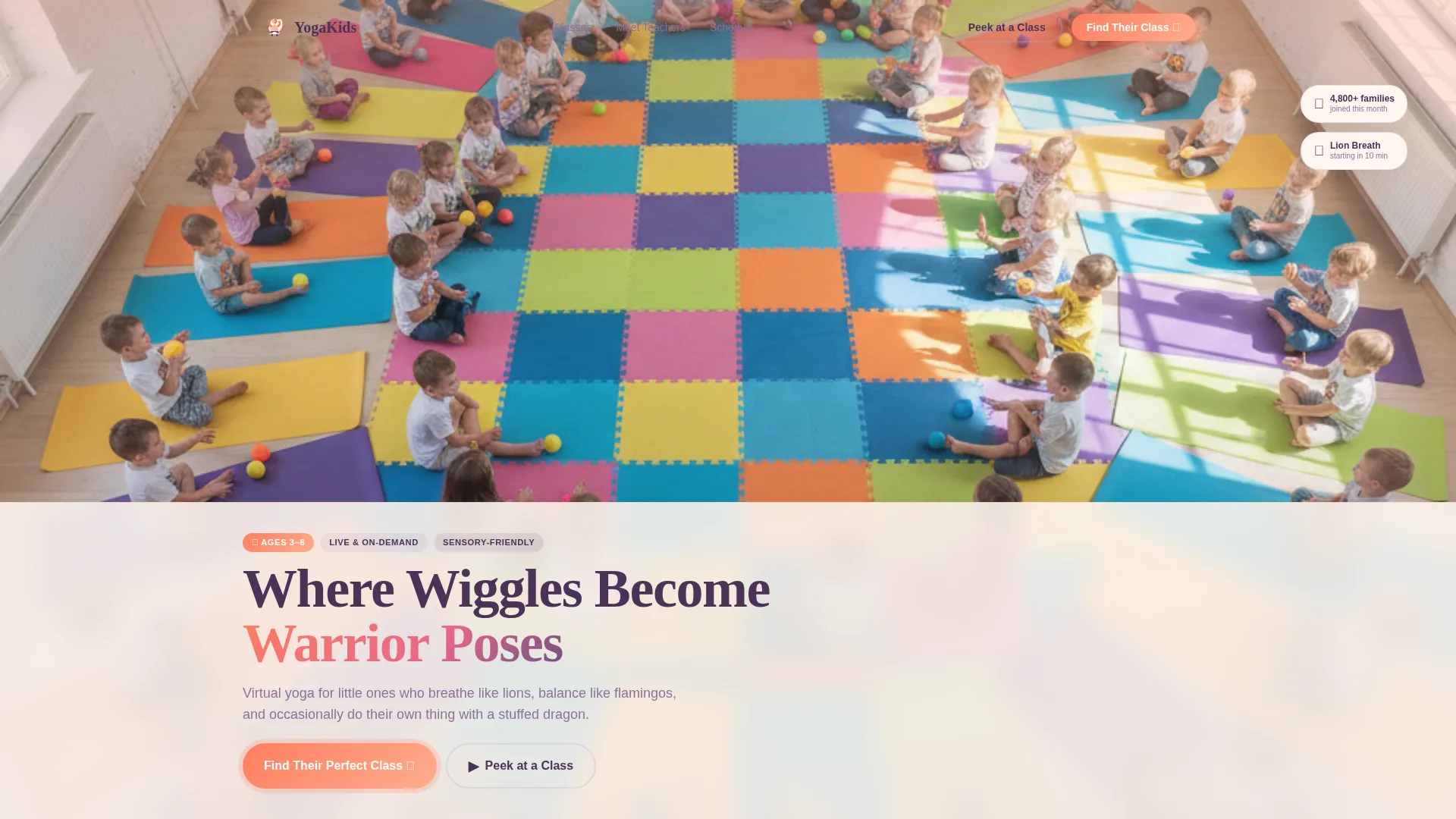 Kids Yoga Landing Page Template for Virtual Studios