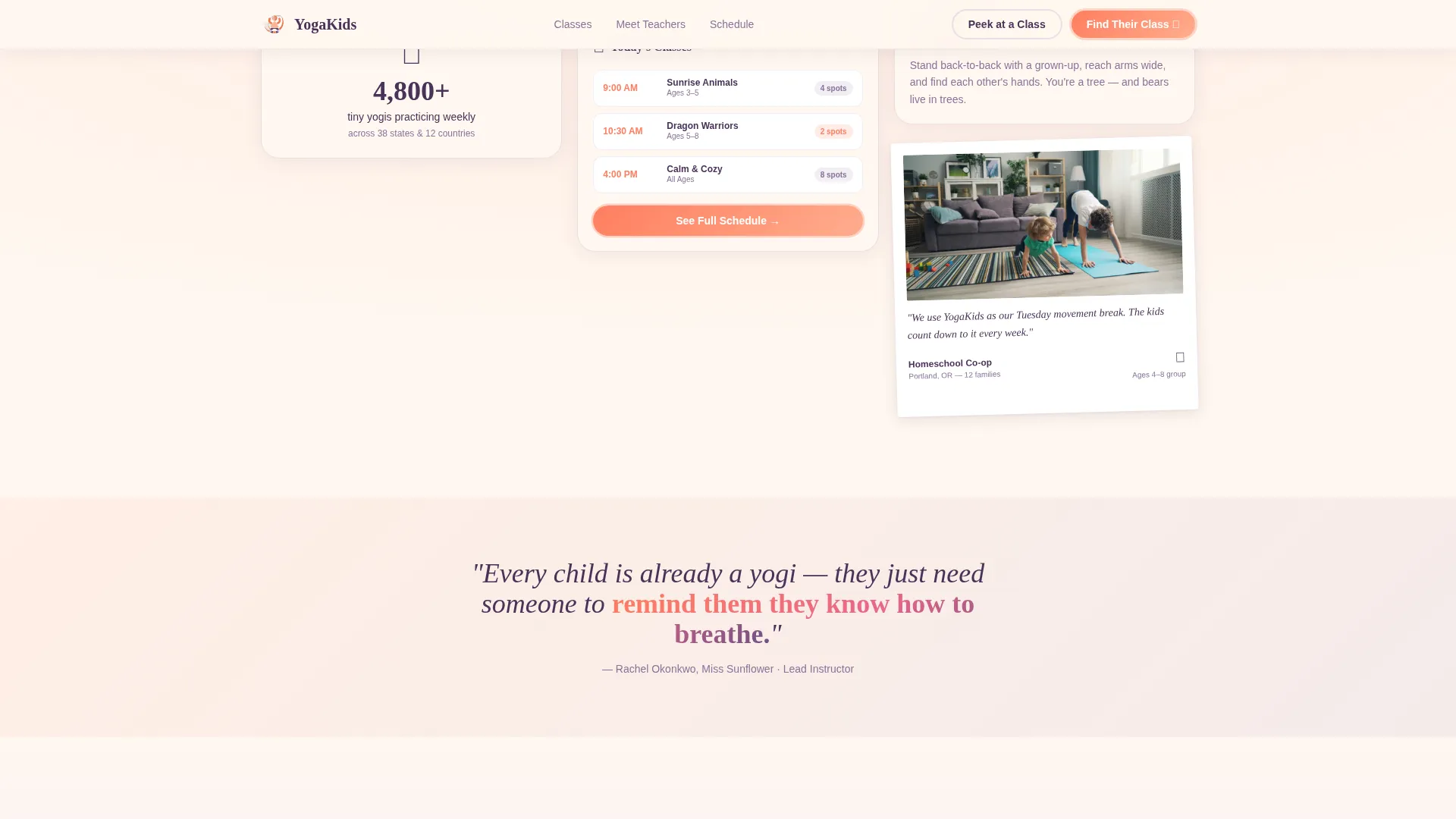 Kids Yoga Landing Page Template for Virtual Studios