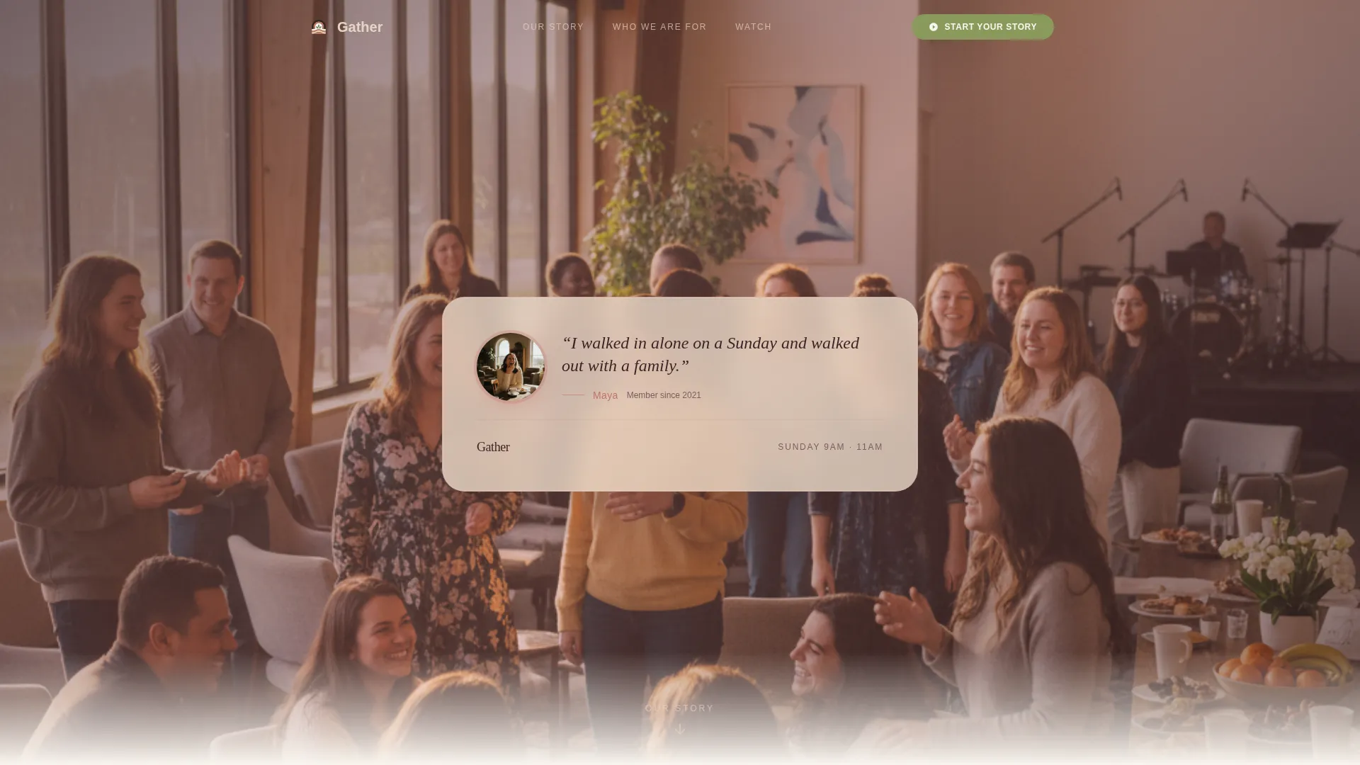 Megachurch Landing Page Template with Origin Story Flow