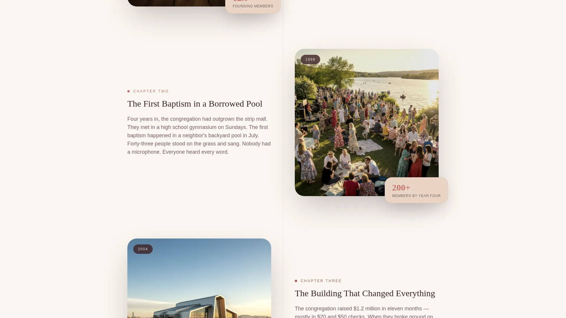 Megachurch Landing Page Template with Origin Story Flow