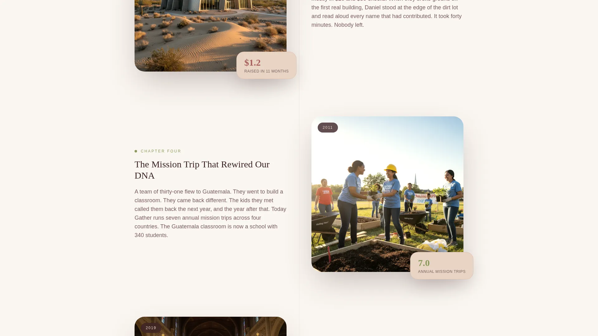 Megachurch Landing Page Template with Origin Story Flow