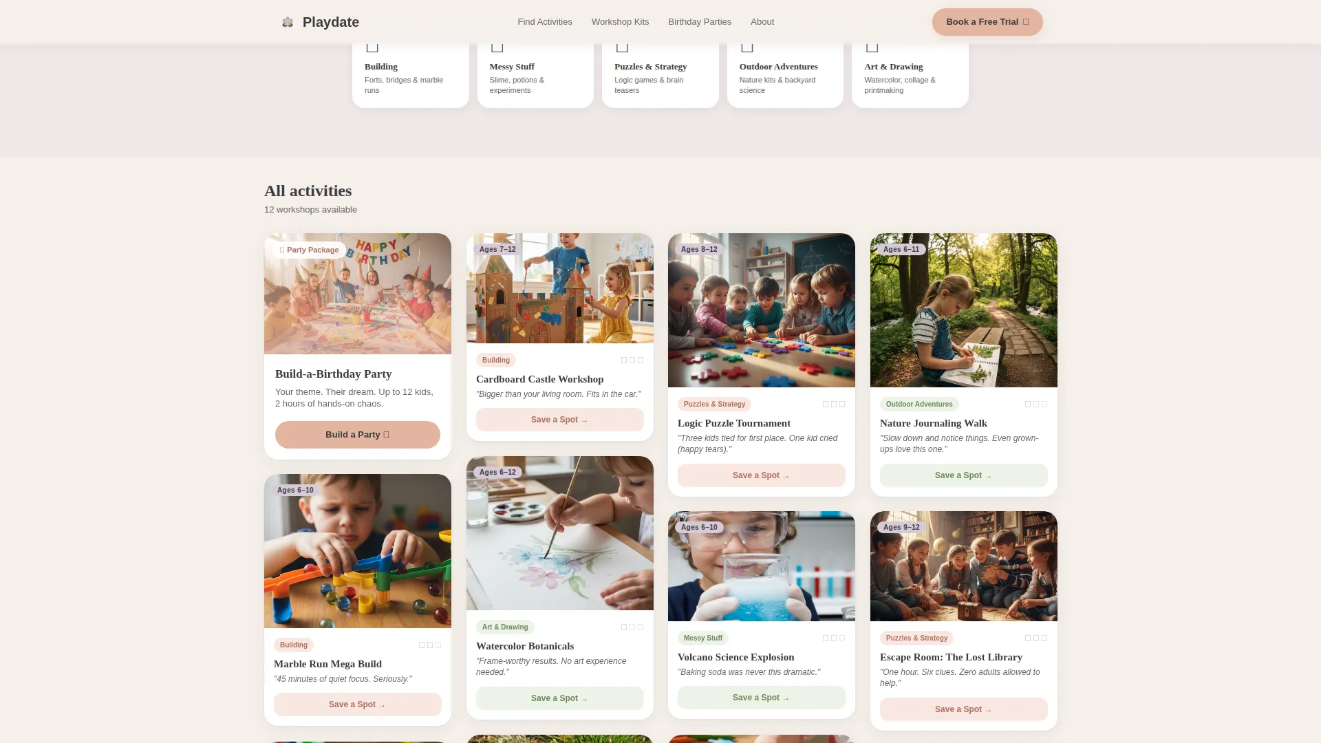 School Age (5-10) Products & Specialist Booking Website Template