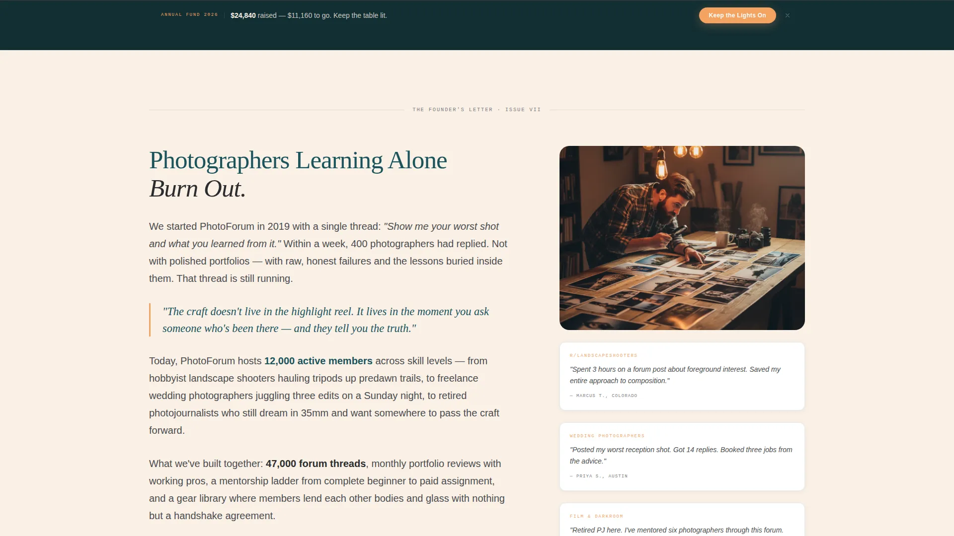 Photographers Forum & Community Landing Page