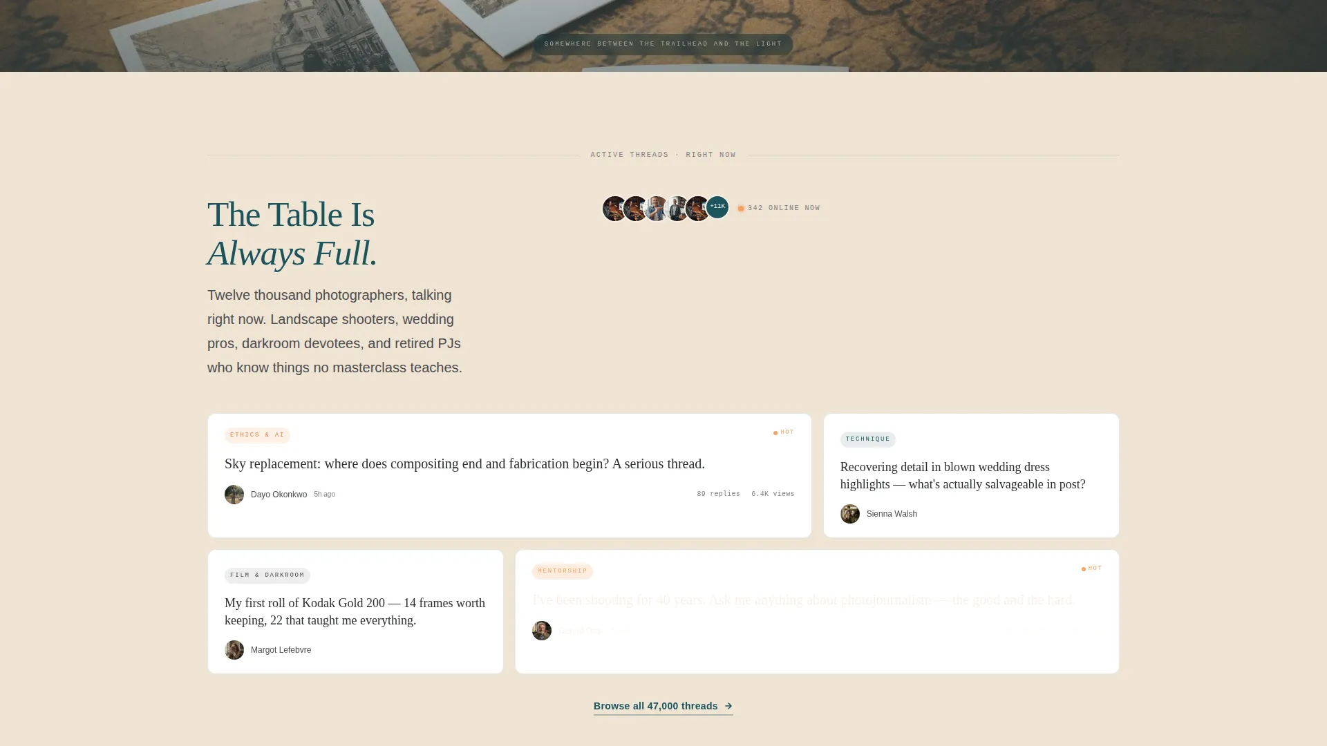 Photographers Forum & Community Landing Page