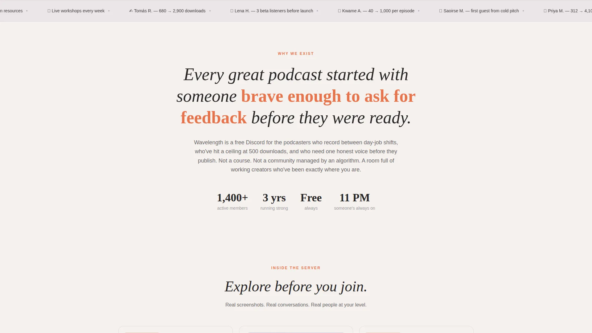 Podcasters Free Discord Community Landing Page