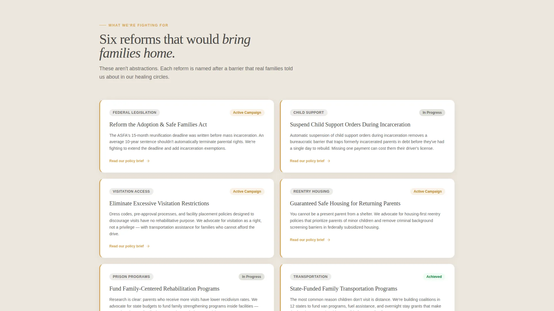 Prison Reform Community Foundation Landing Page