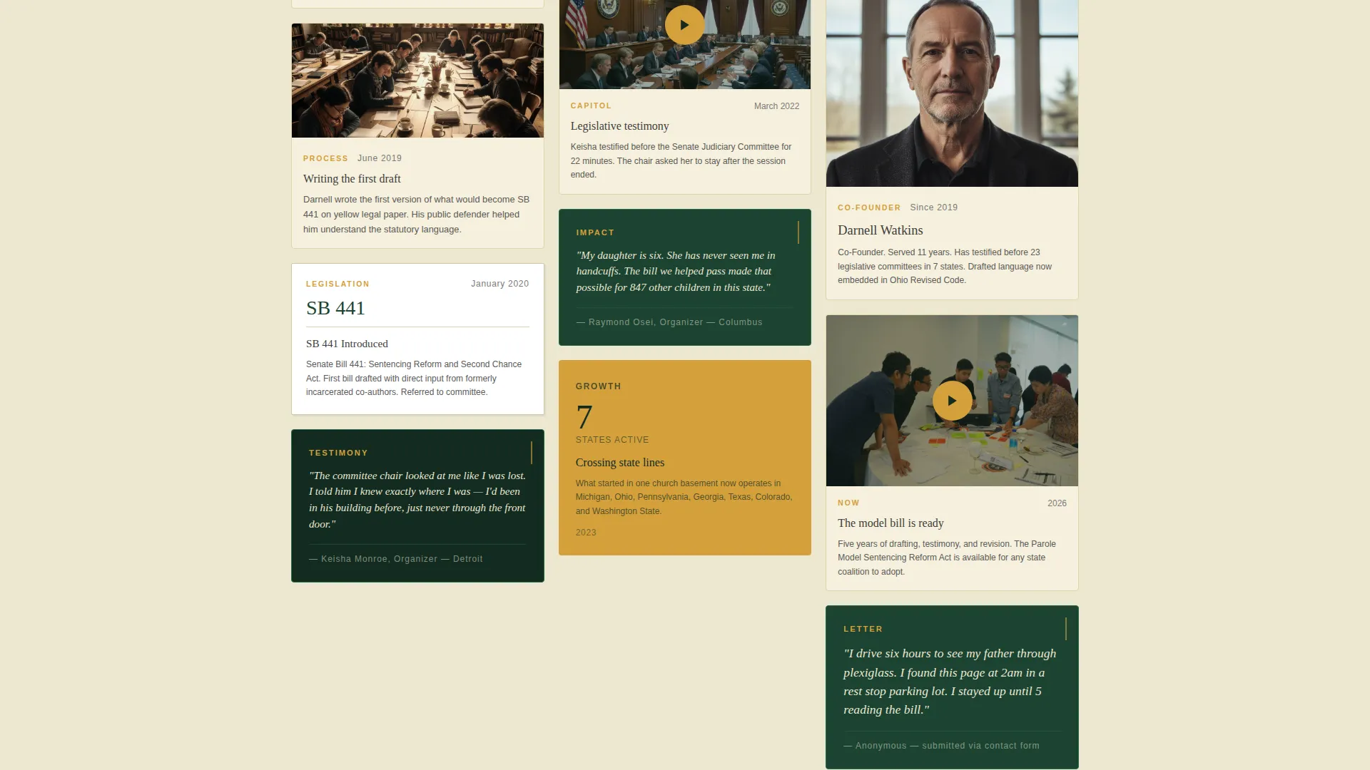 Prison Reform Grassroots Organization Landing Page