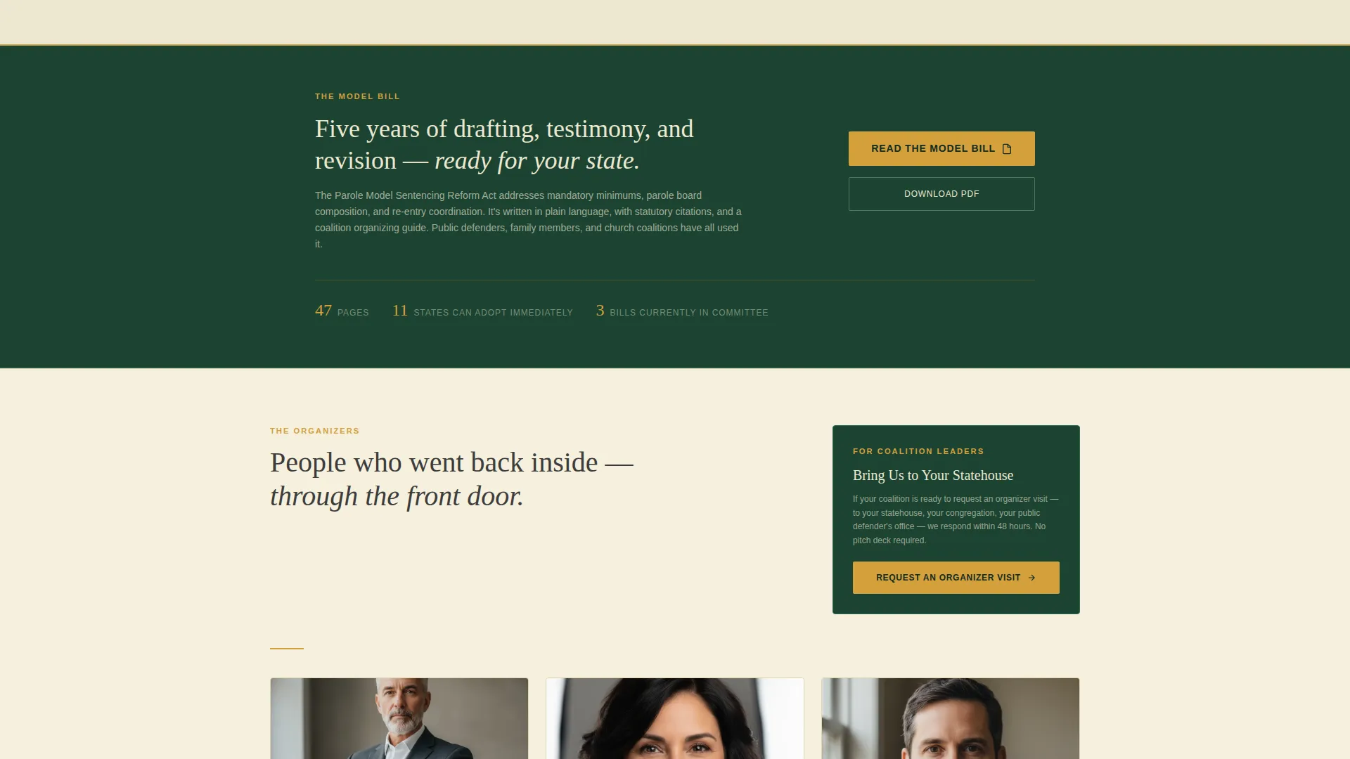Prison Reform Grassroots Organization Landing Page