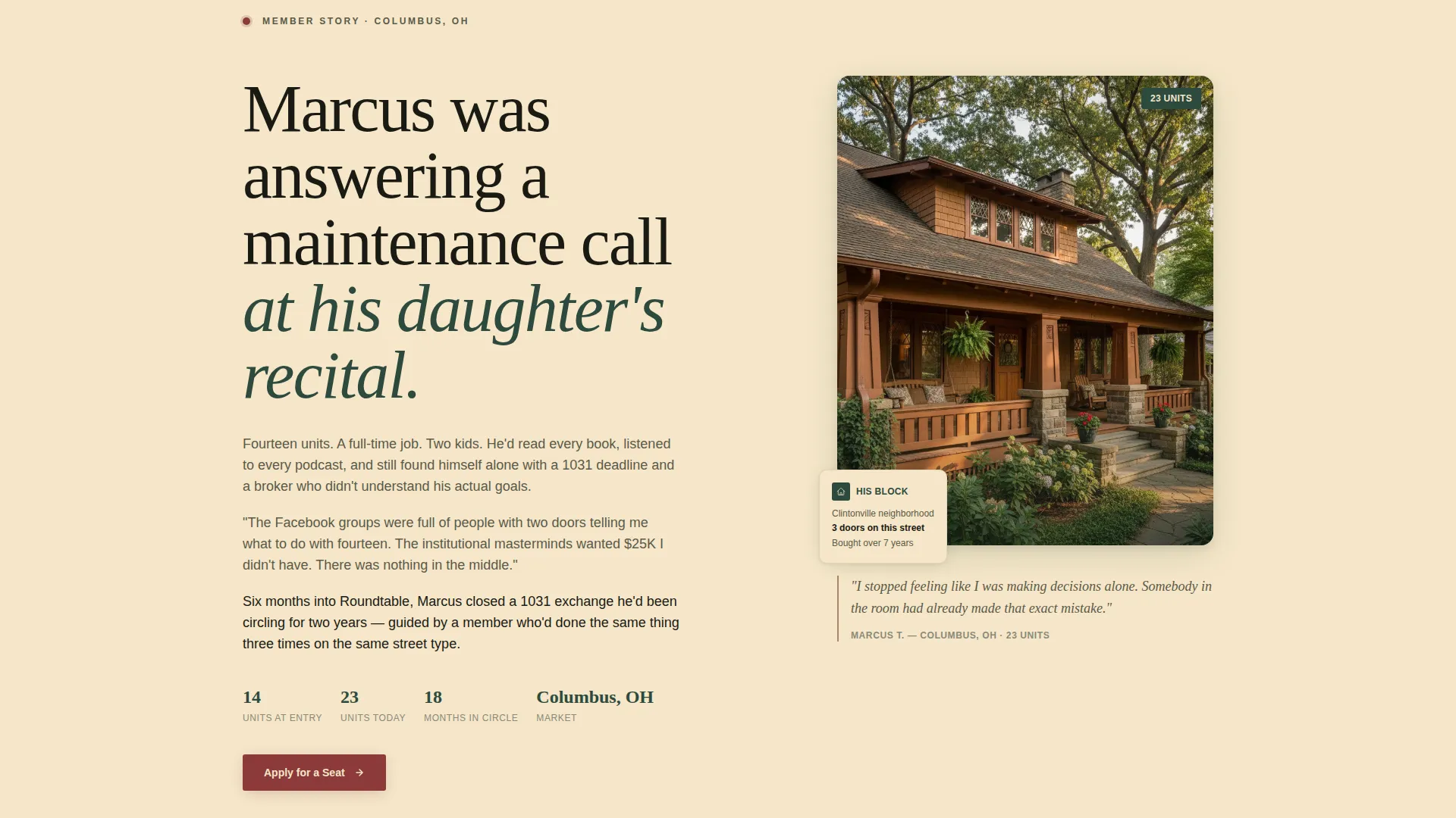 Real Estate Investors Peer Advisory Landing Page