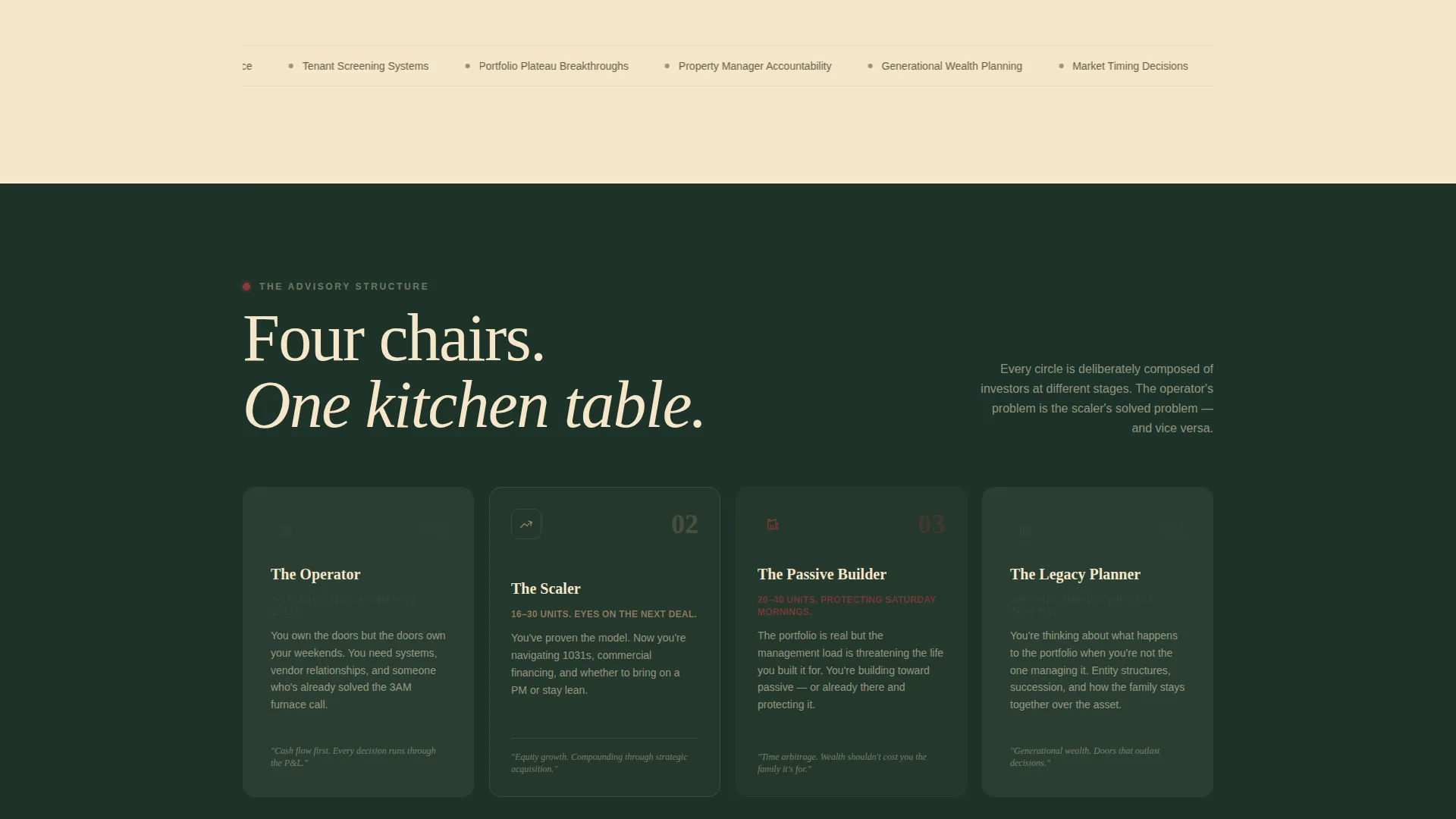 Real Estate Investors Peer Advisory Landing Page