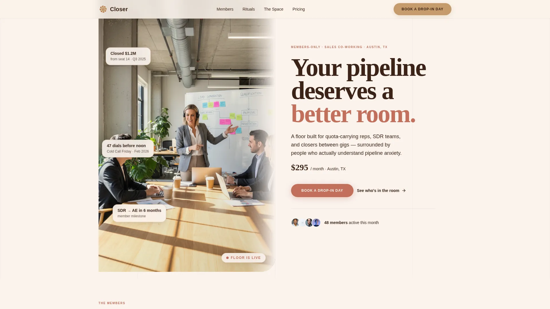Sales Professionals Co-Working Community Landing Page
