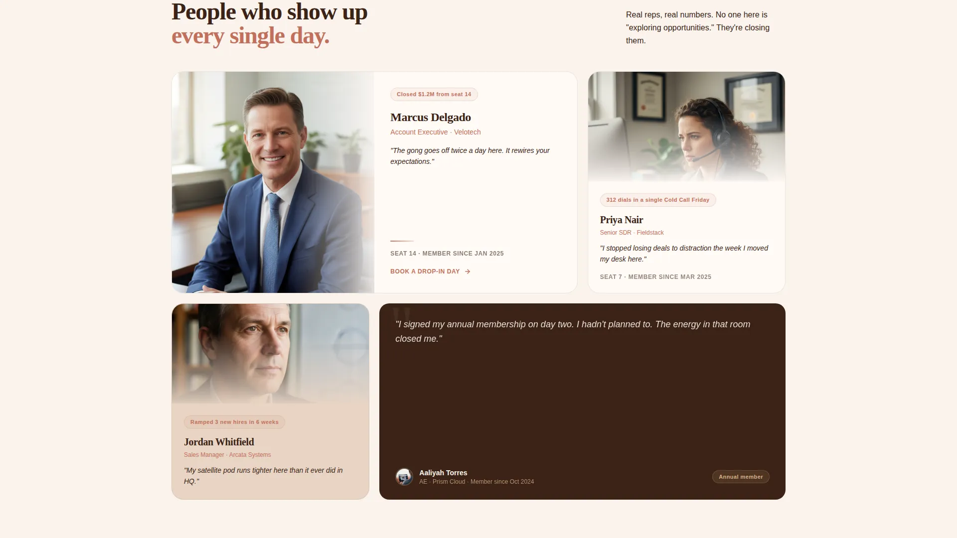 Sales Professionals Co-Working Community Landing Page