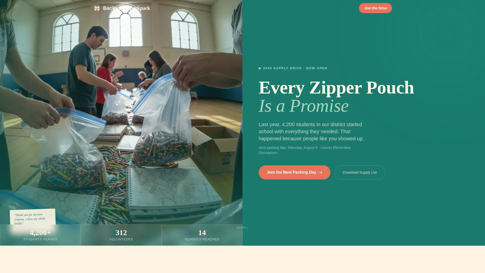 School Supply Drive Landing Page Template