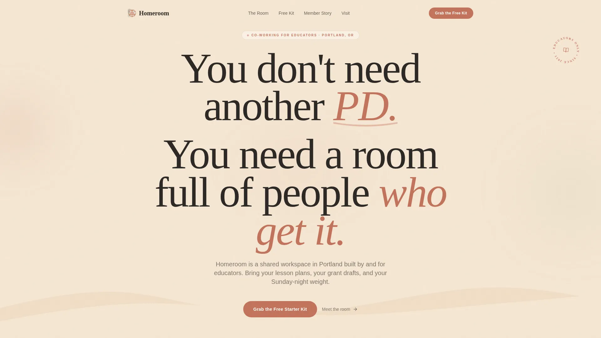 Educators Co-Working Community Landing Page