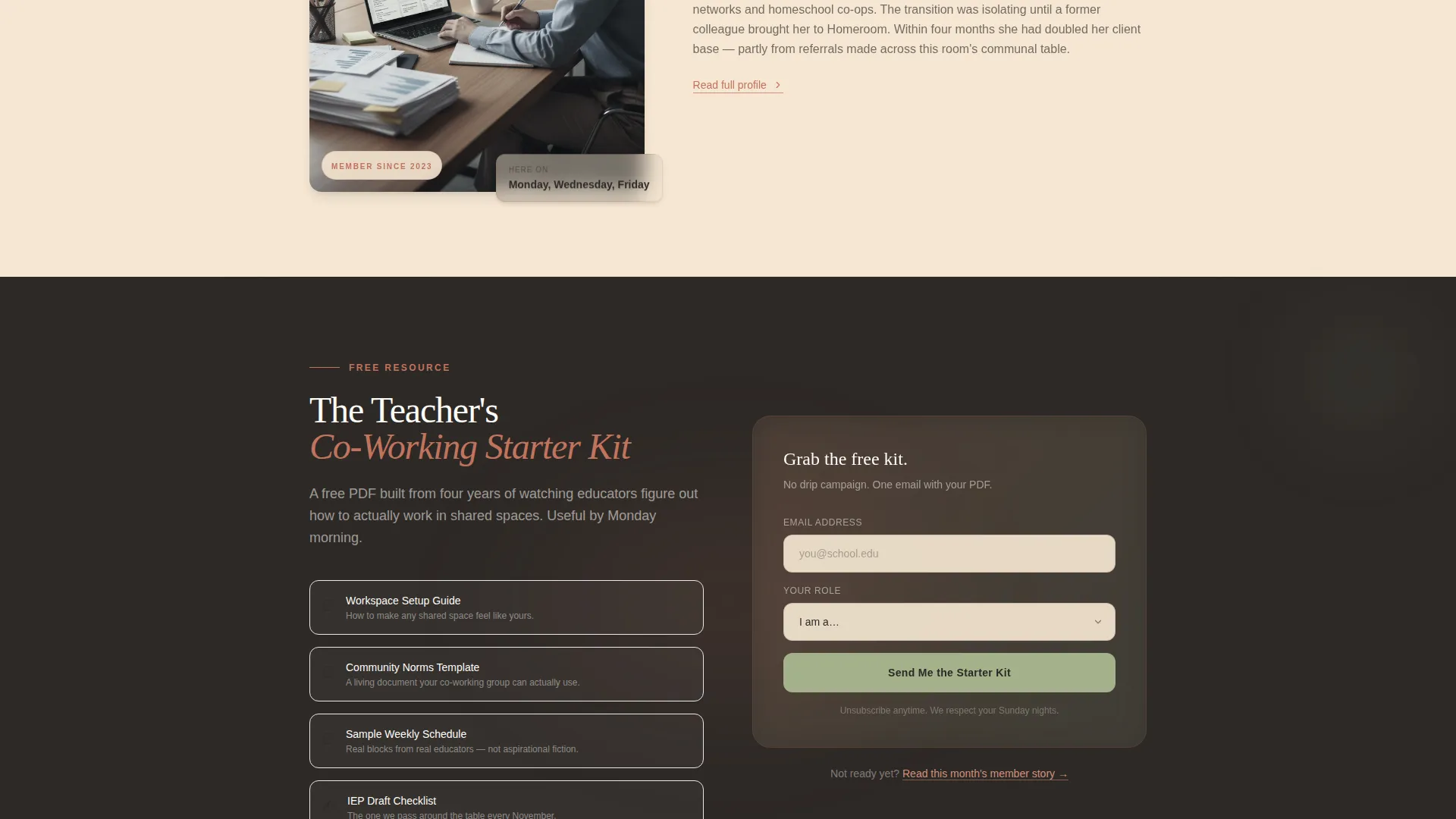 Educators Co-Working Community Landing Page