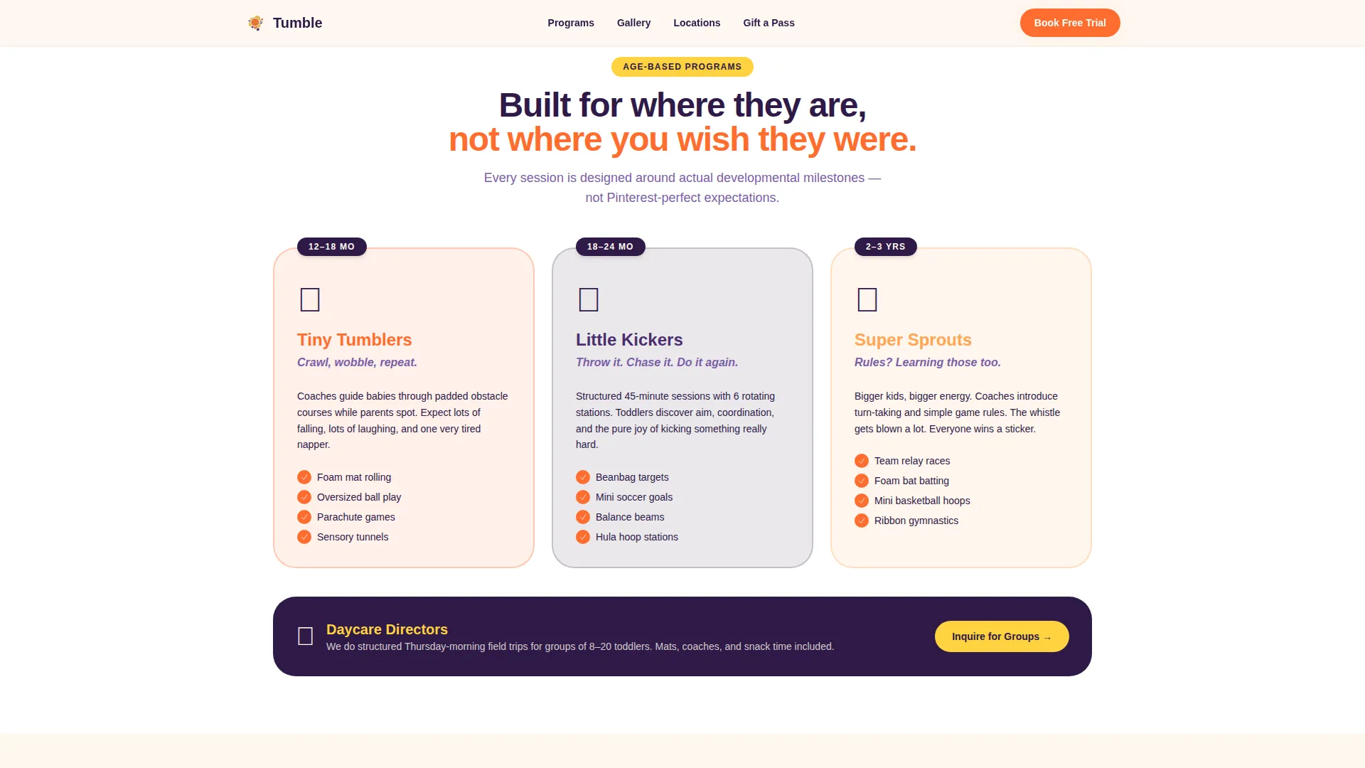 Toddler (1-3) Products & Booking Website Template
