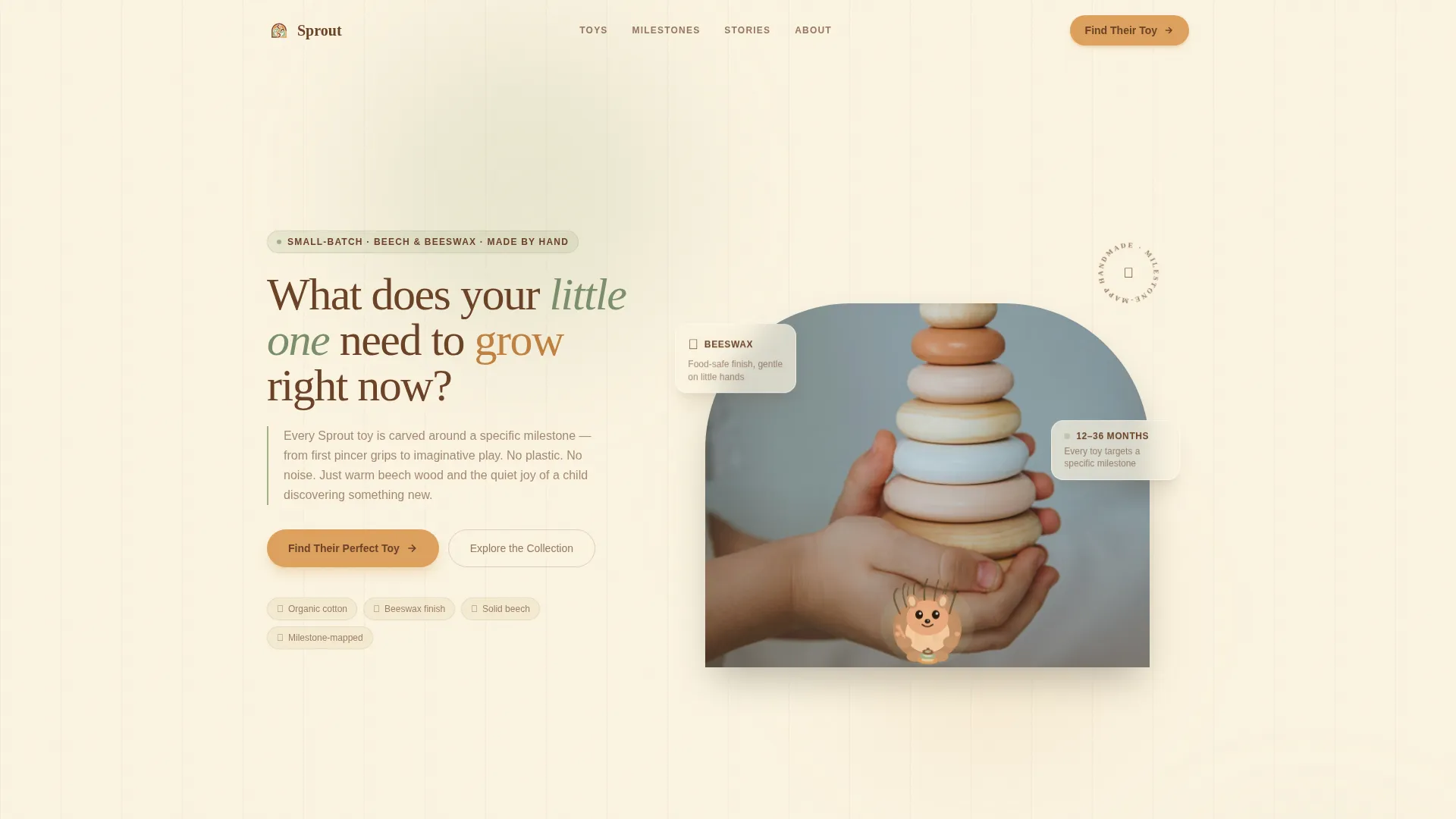 Toddler Toy Landing Page Template - Warm Artisan