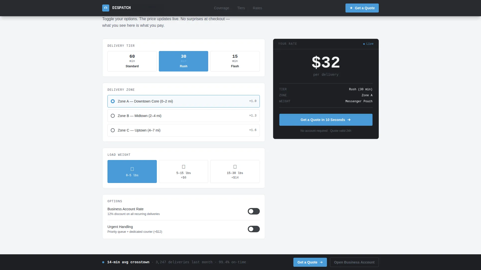 Last-Mile & Delivery Specialist Cost Calculator Website Template