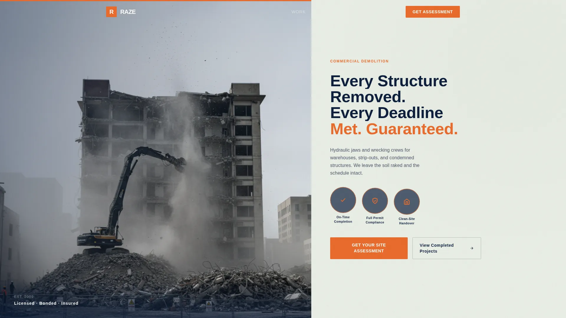 Demolition & Site Work Reviews & Social Proof Website Template