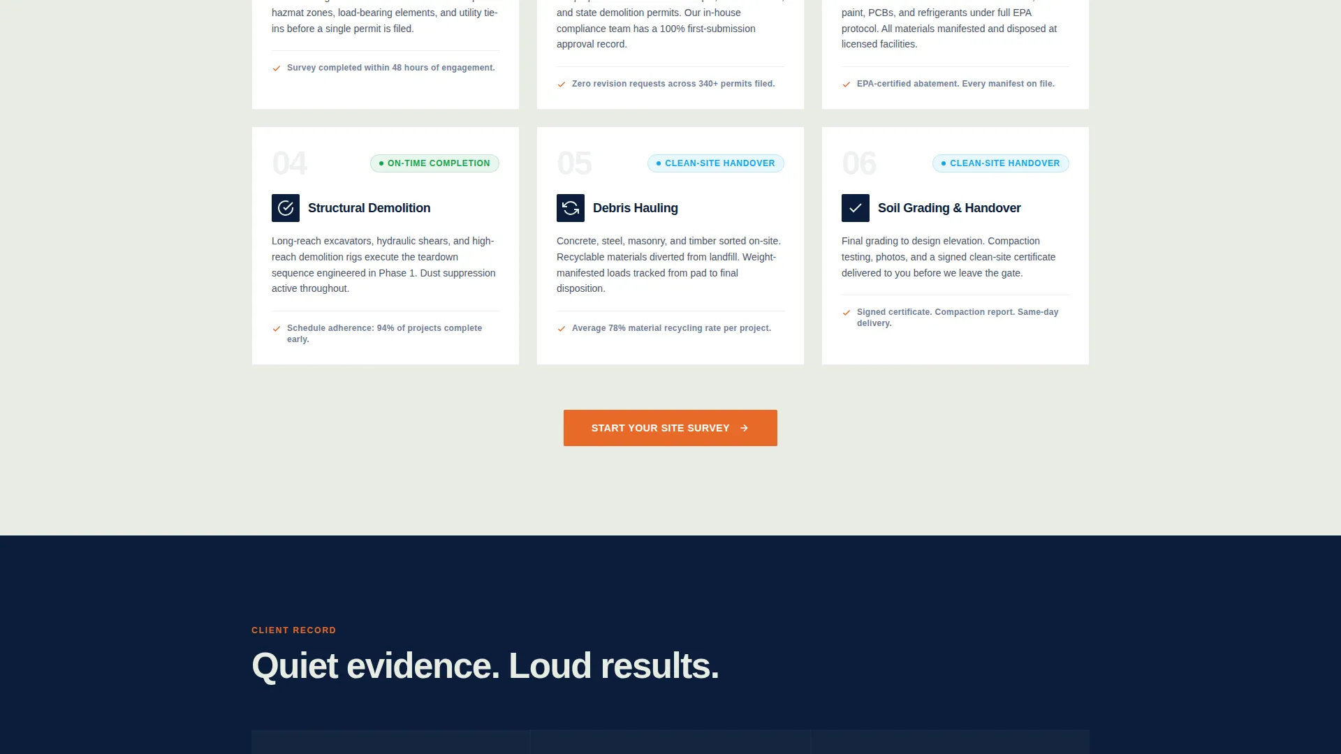 Demolition & Site Work Reviews & Social Proof Website Template