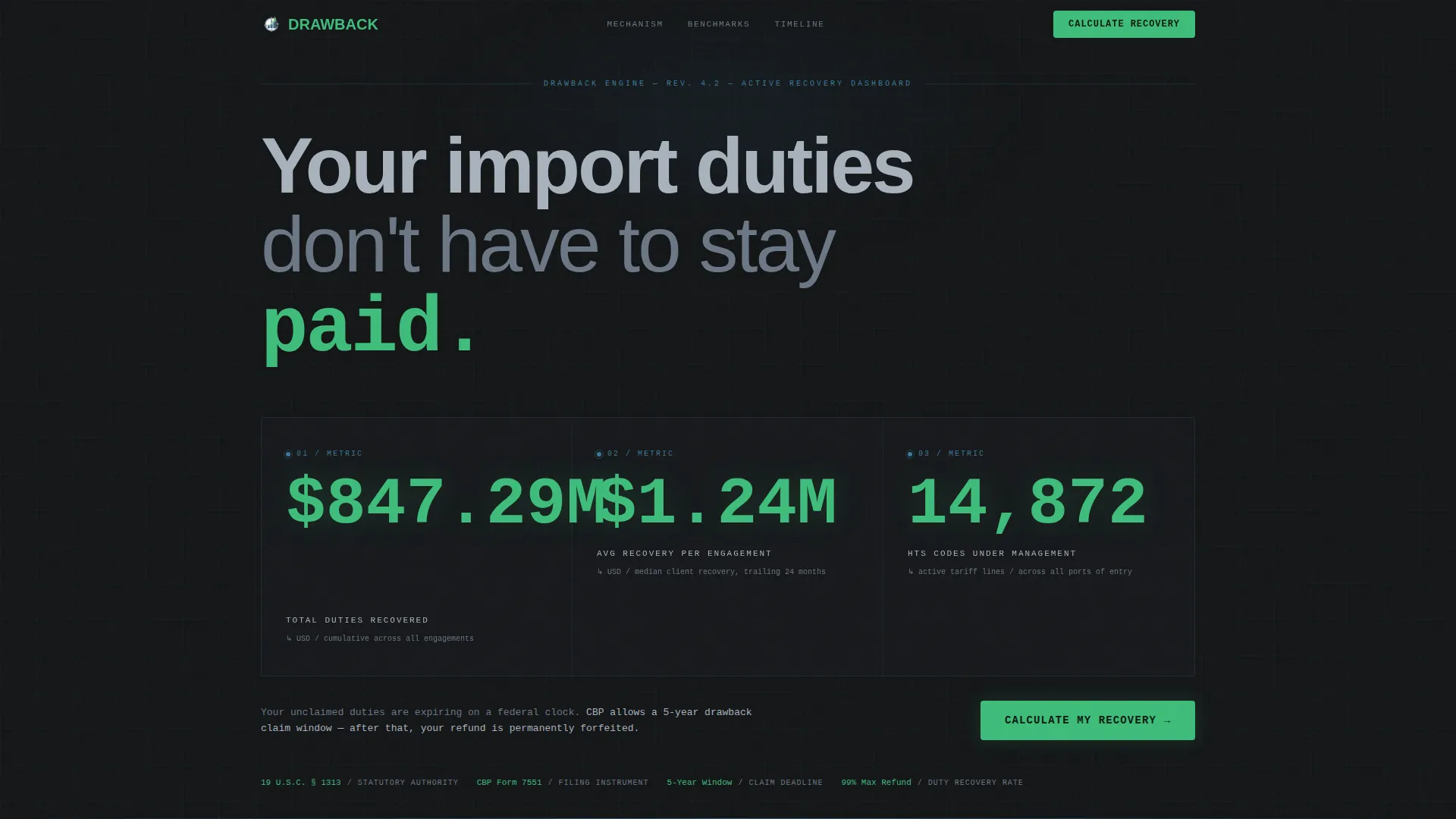 Customs & Trade Cost Calculator Website Template