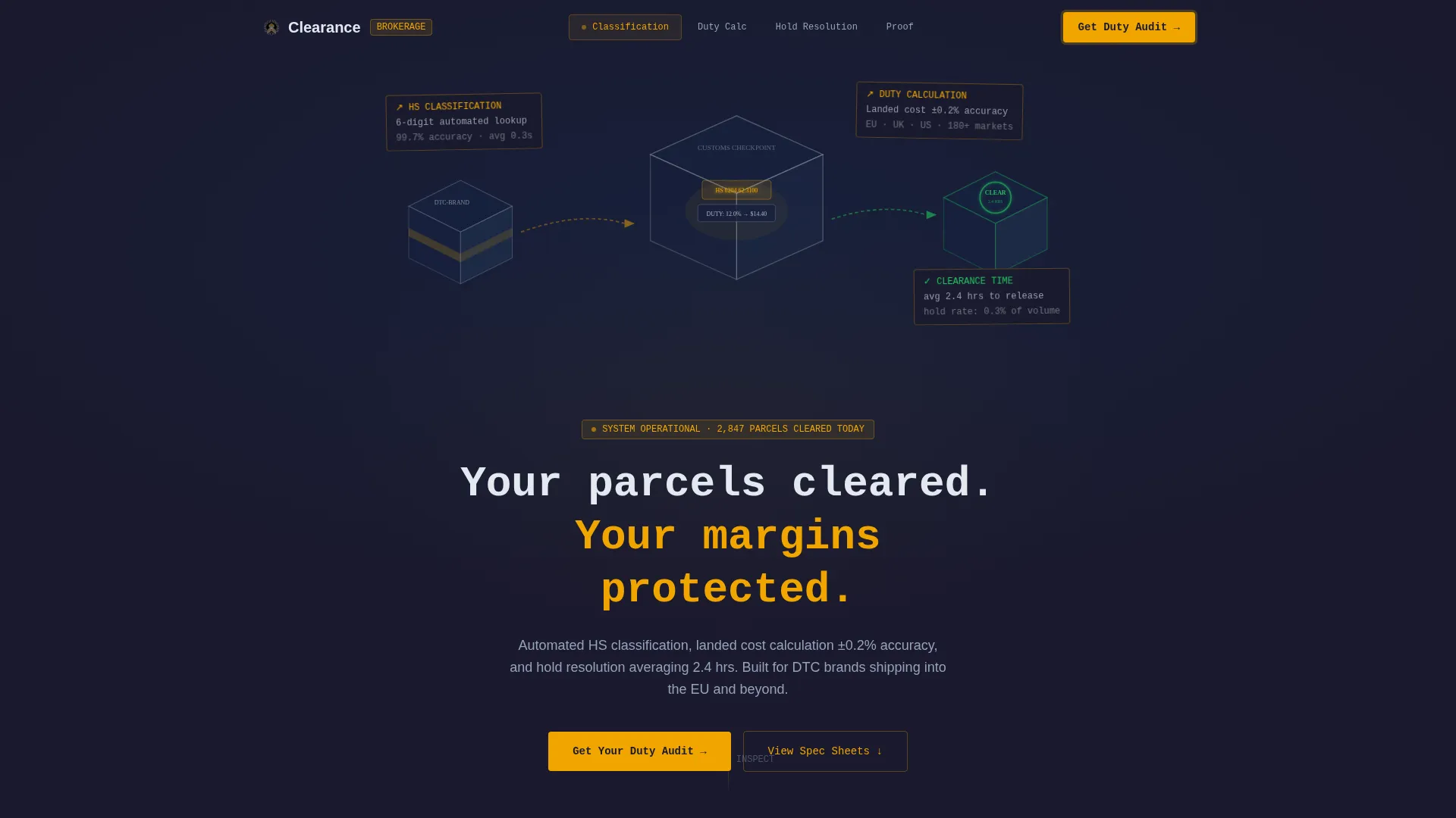 E-Commerce Parcel Customs Broker Landing Page