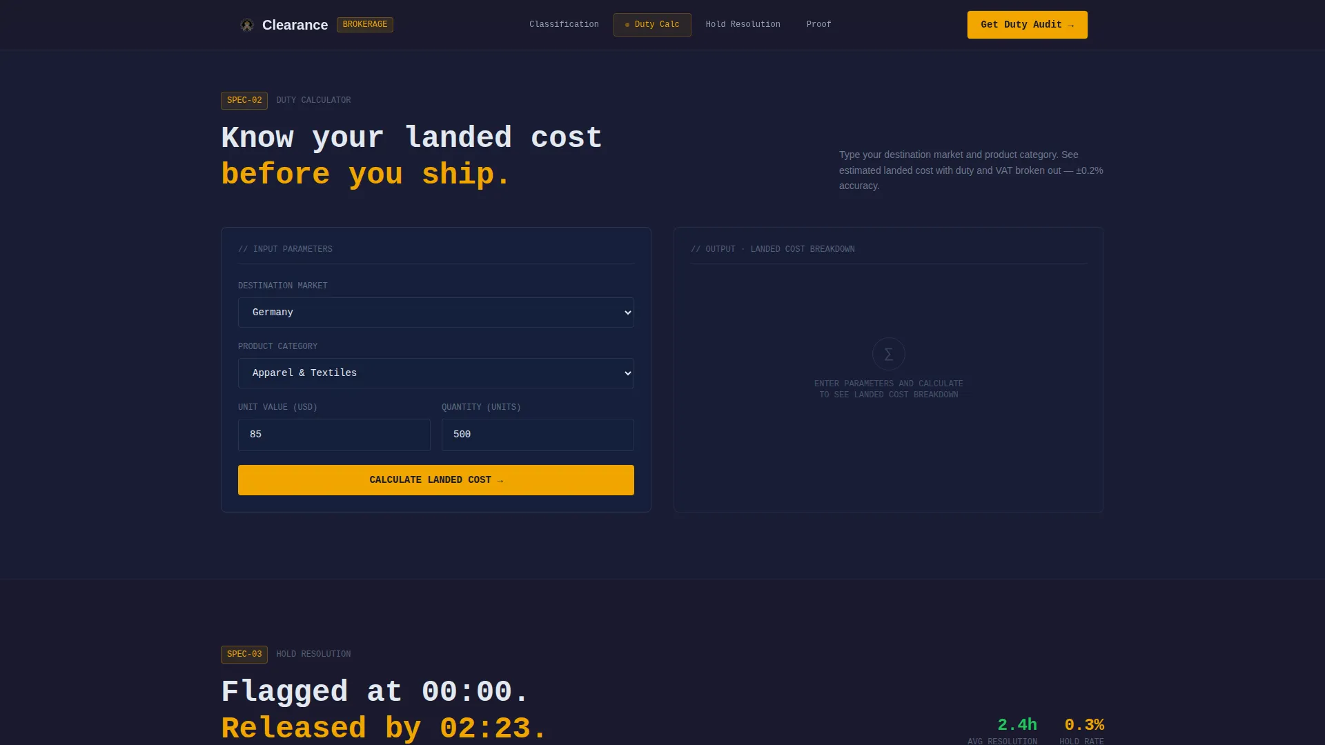 E-Commerce Parcel Customs Broker Landing Page