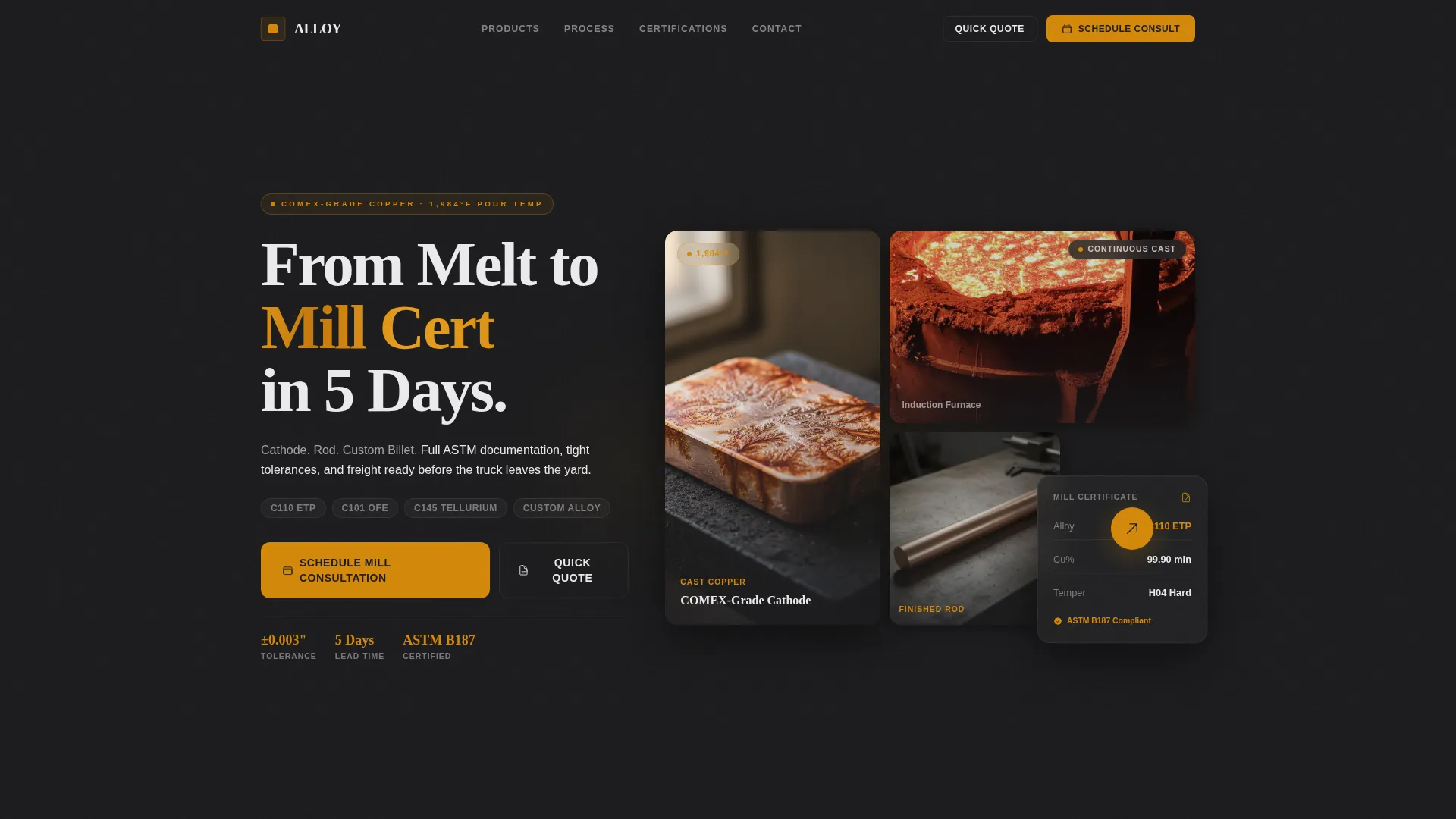 Copper Manufacturer Landing Page Template
