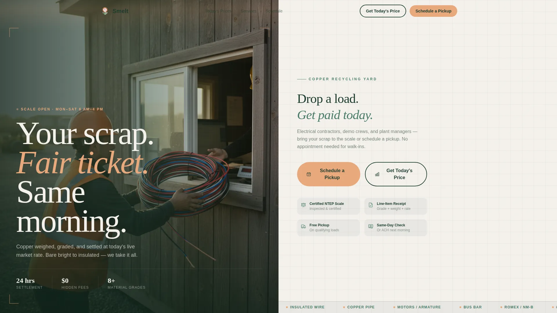 Copper Recycler Landing Page Template for Trade Pros