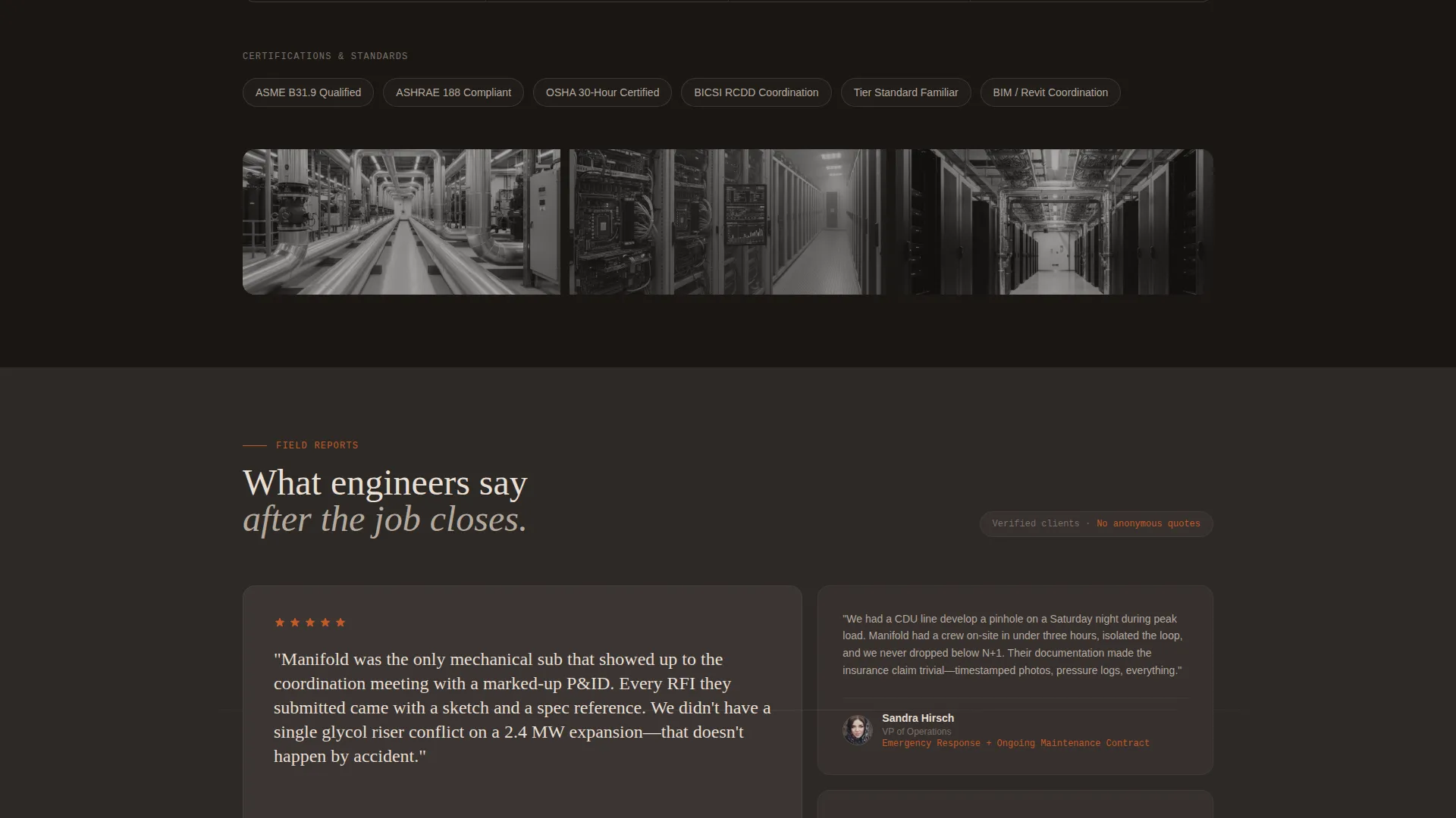 Data Center Plumbing Contractor Landing Page