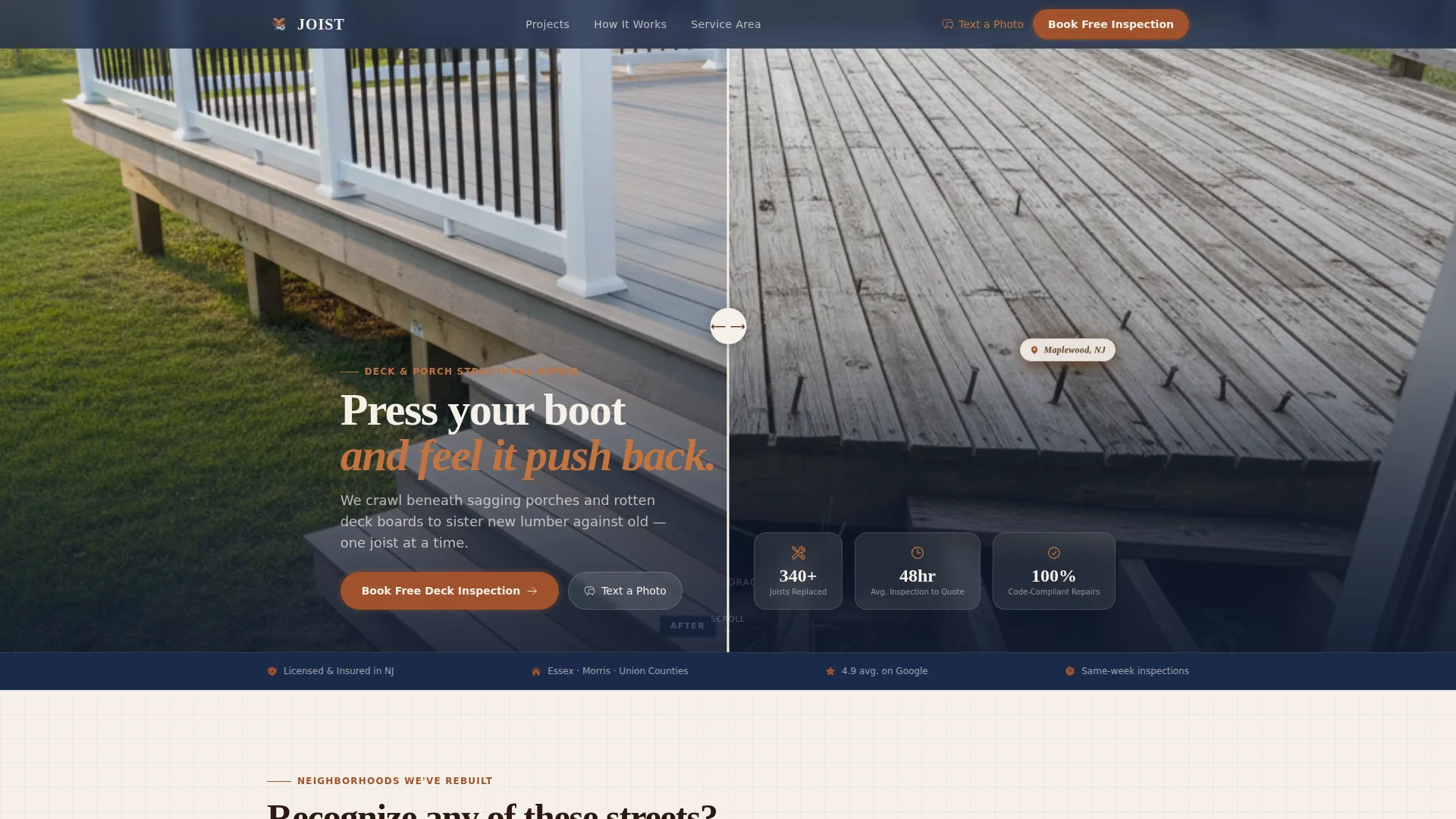 Deck & Porch Repair Gallery + Booking Landing Page