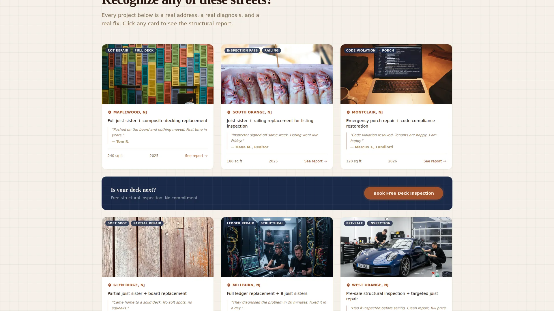 Deck & Porch Repair Gallery + Booking Landing Page