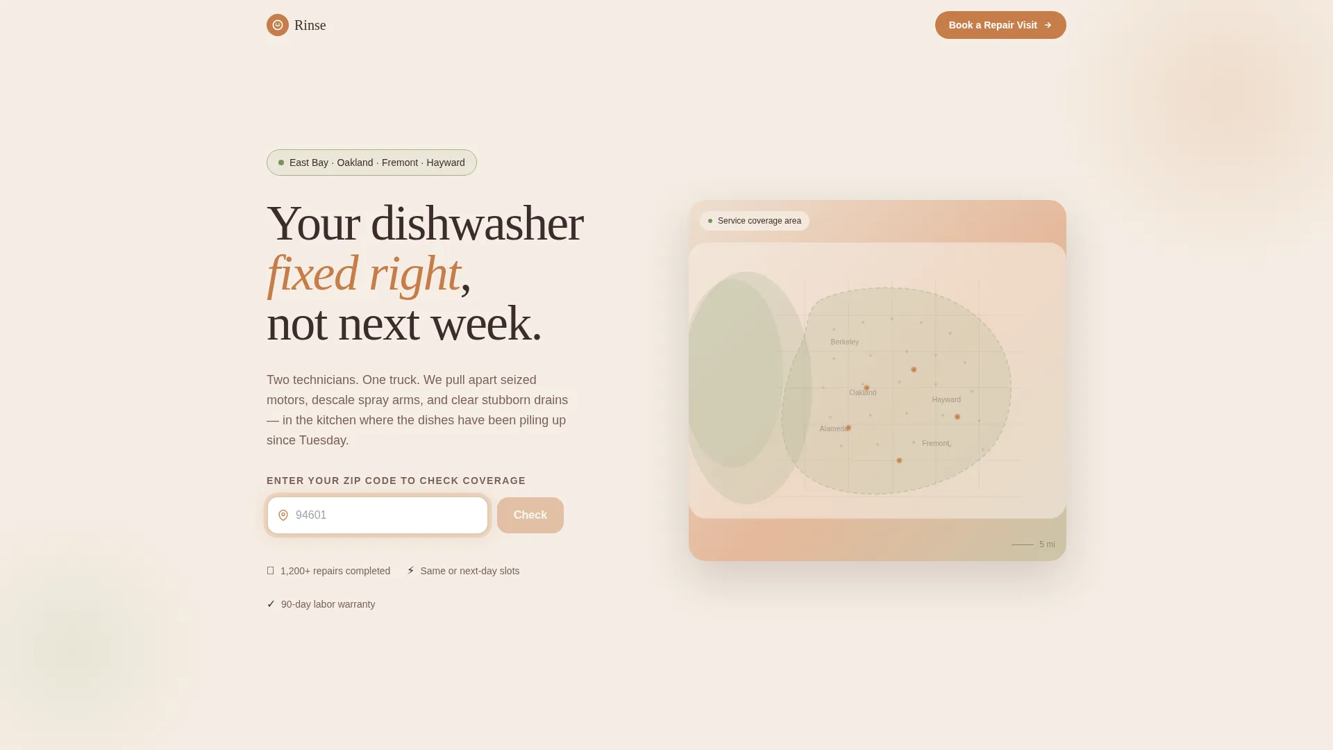 Dishwasher Repair Booking Landing Page Template