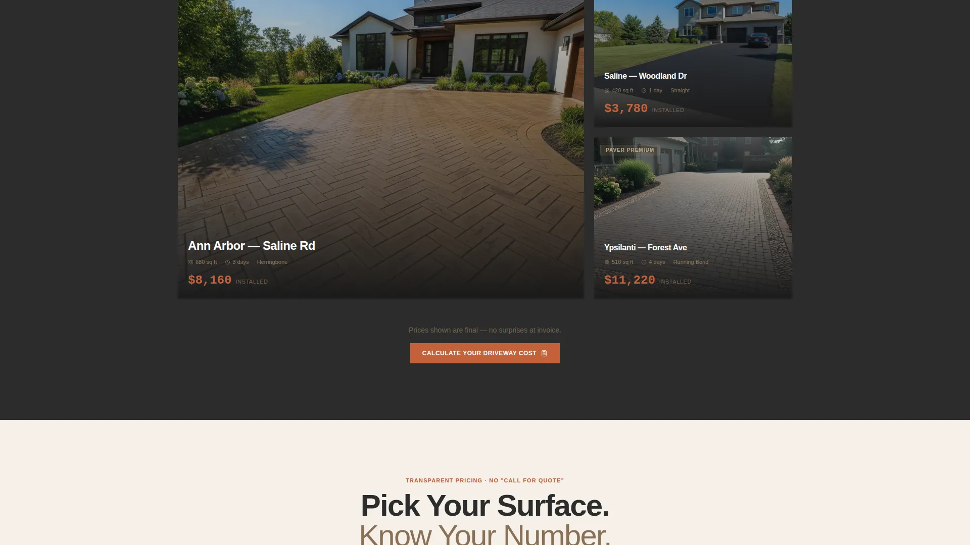 Driveway Paving Landing Page Template with Pricing Cards