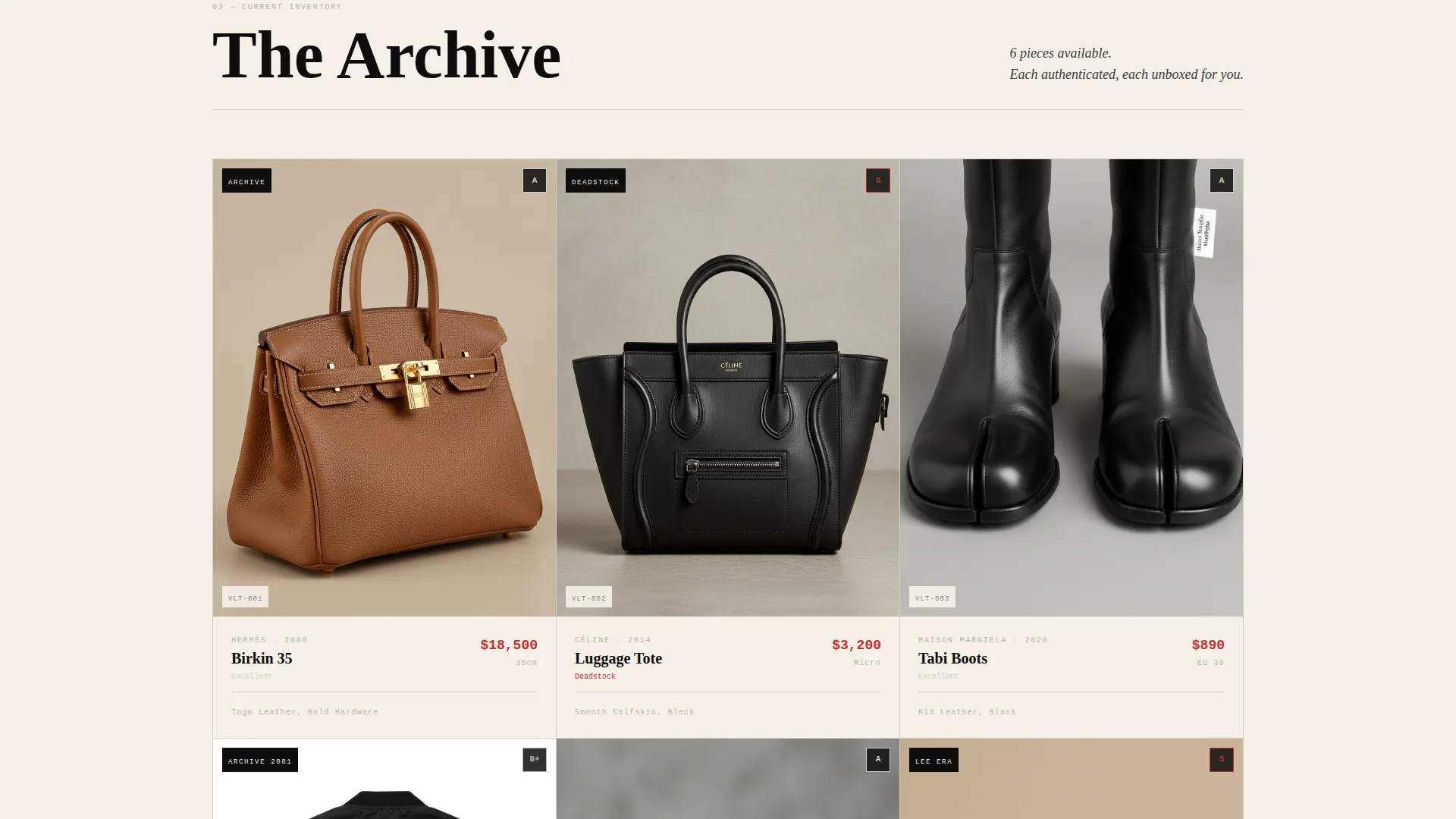 Brutalist Pre-Owned Luxury Consignment Landing Page