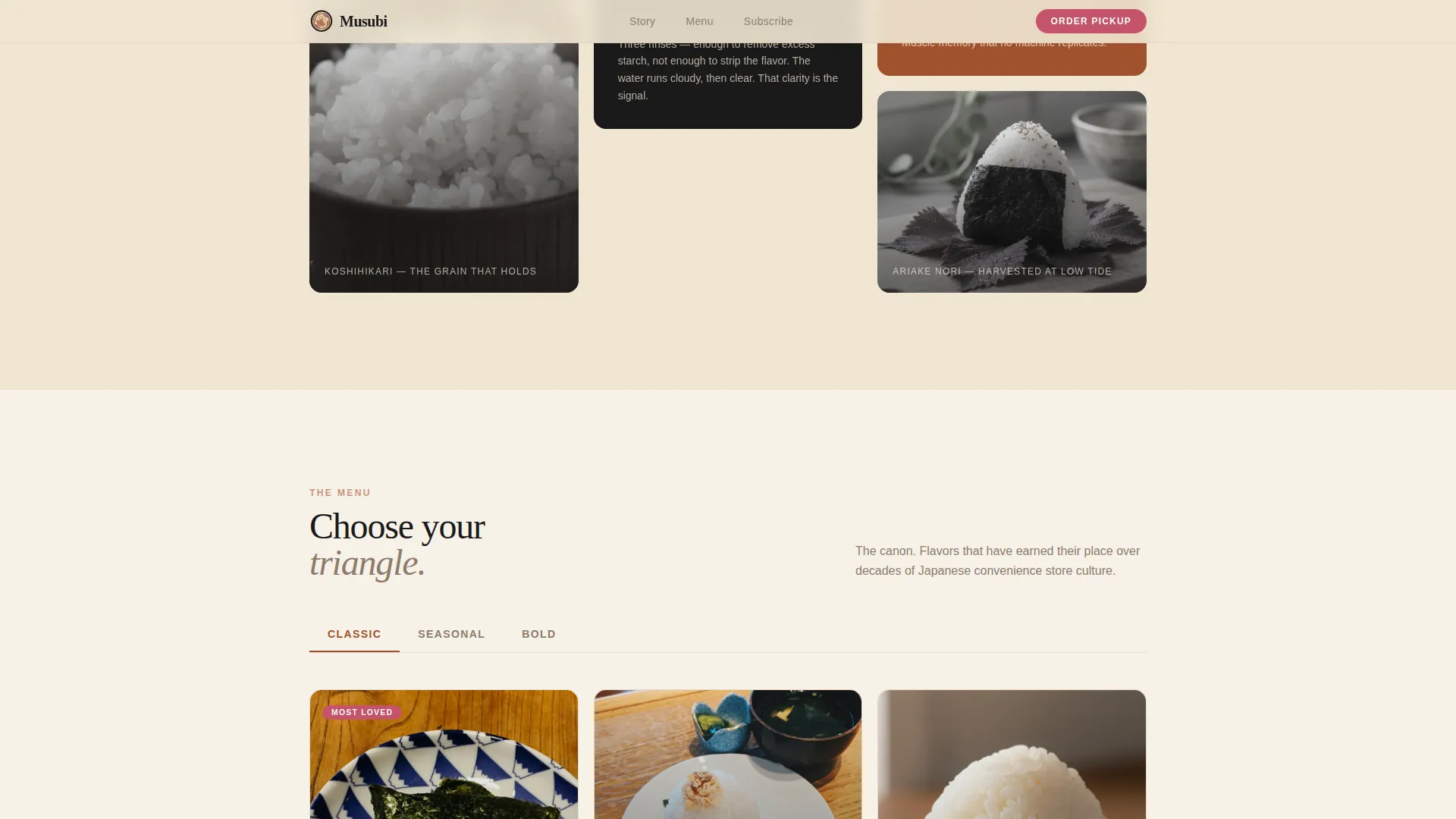 Onigiri Shop Landing Page Template - Luxe Minimal