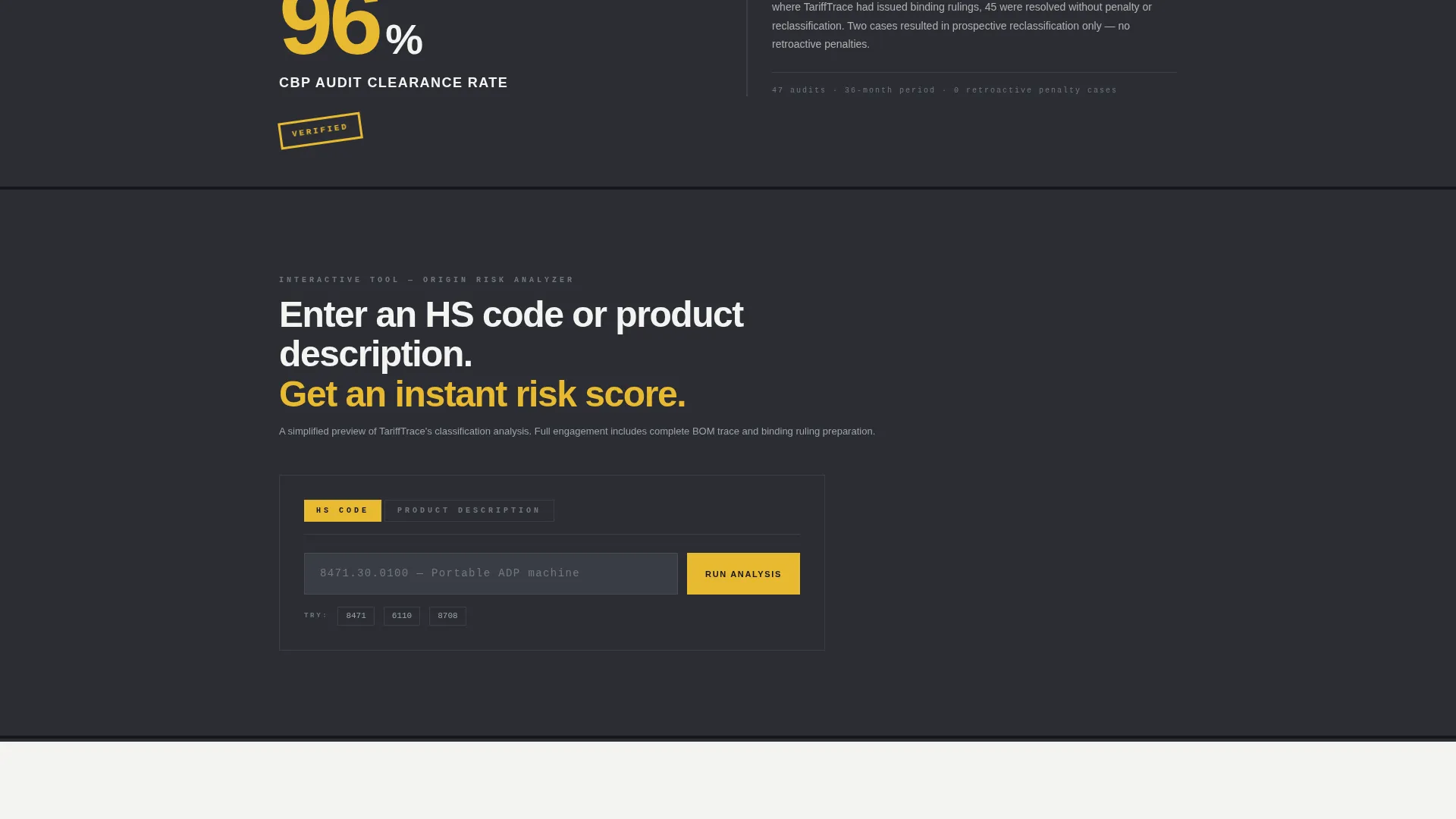 Tariff Classification Consultancy Landing Page