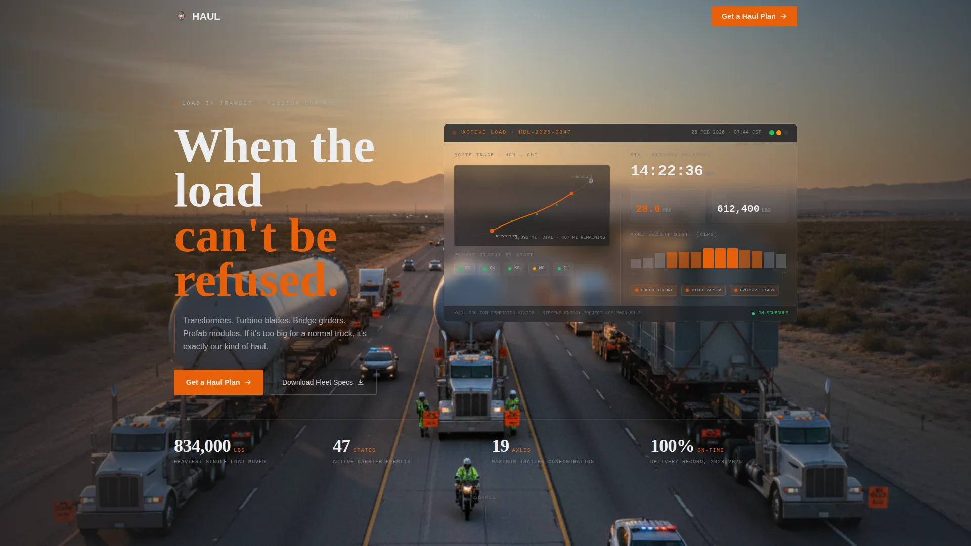 Oversized & Heavy Haul Carrier Landing Page Template