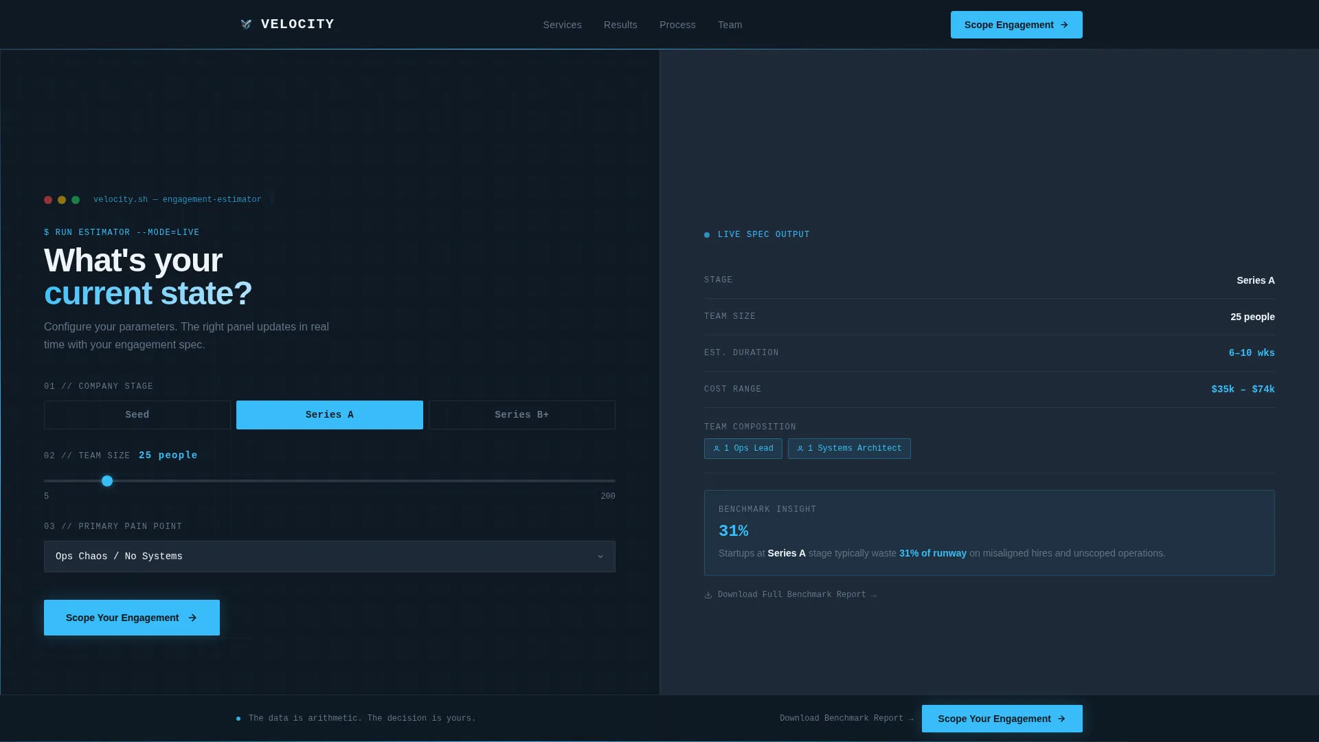 Strategic Startup Advisory & Engagement Estimator Website Template