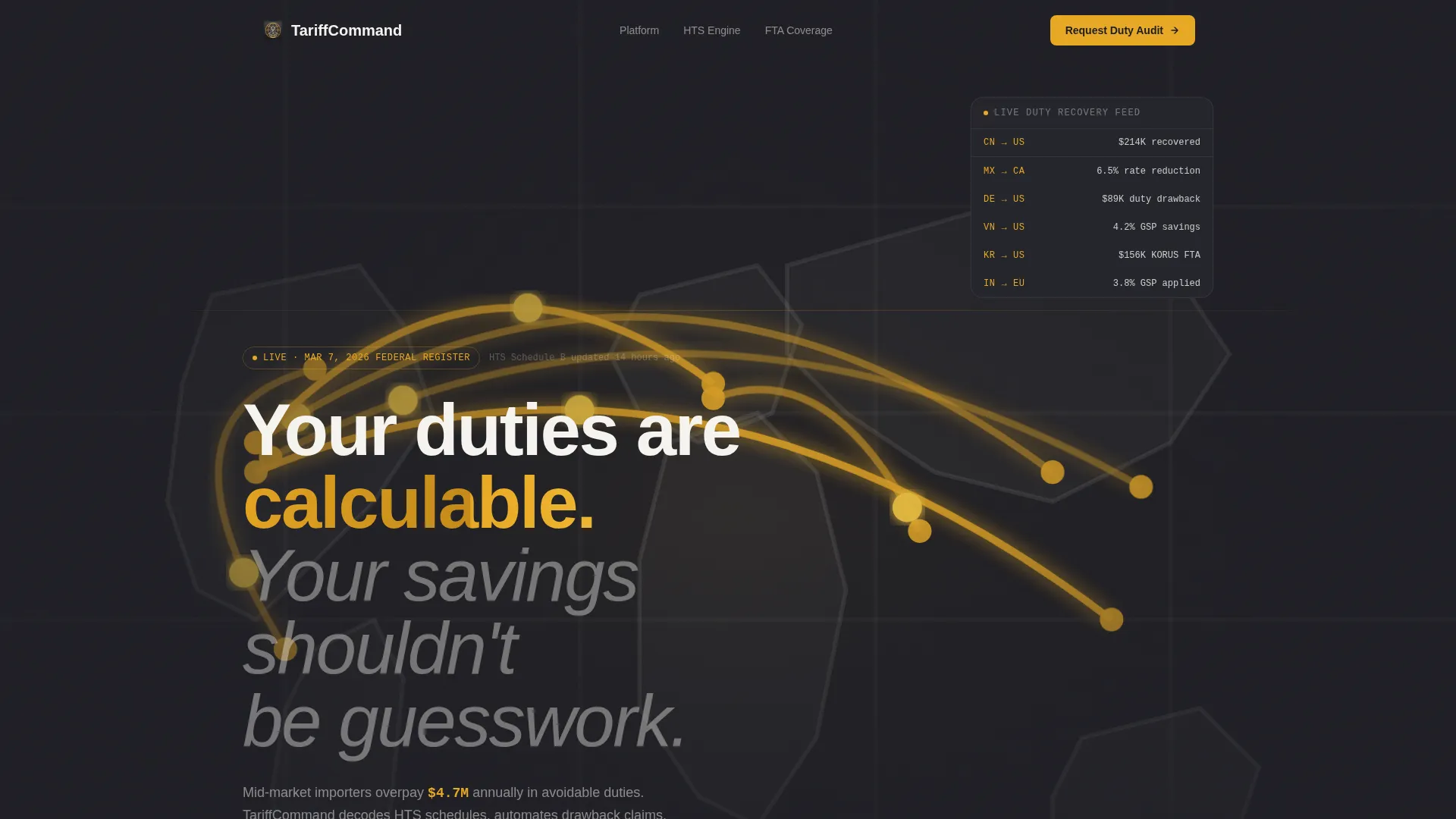 Tariff & Duty Management Landing Page Template