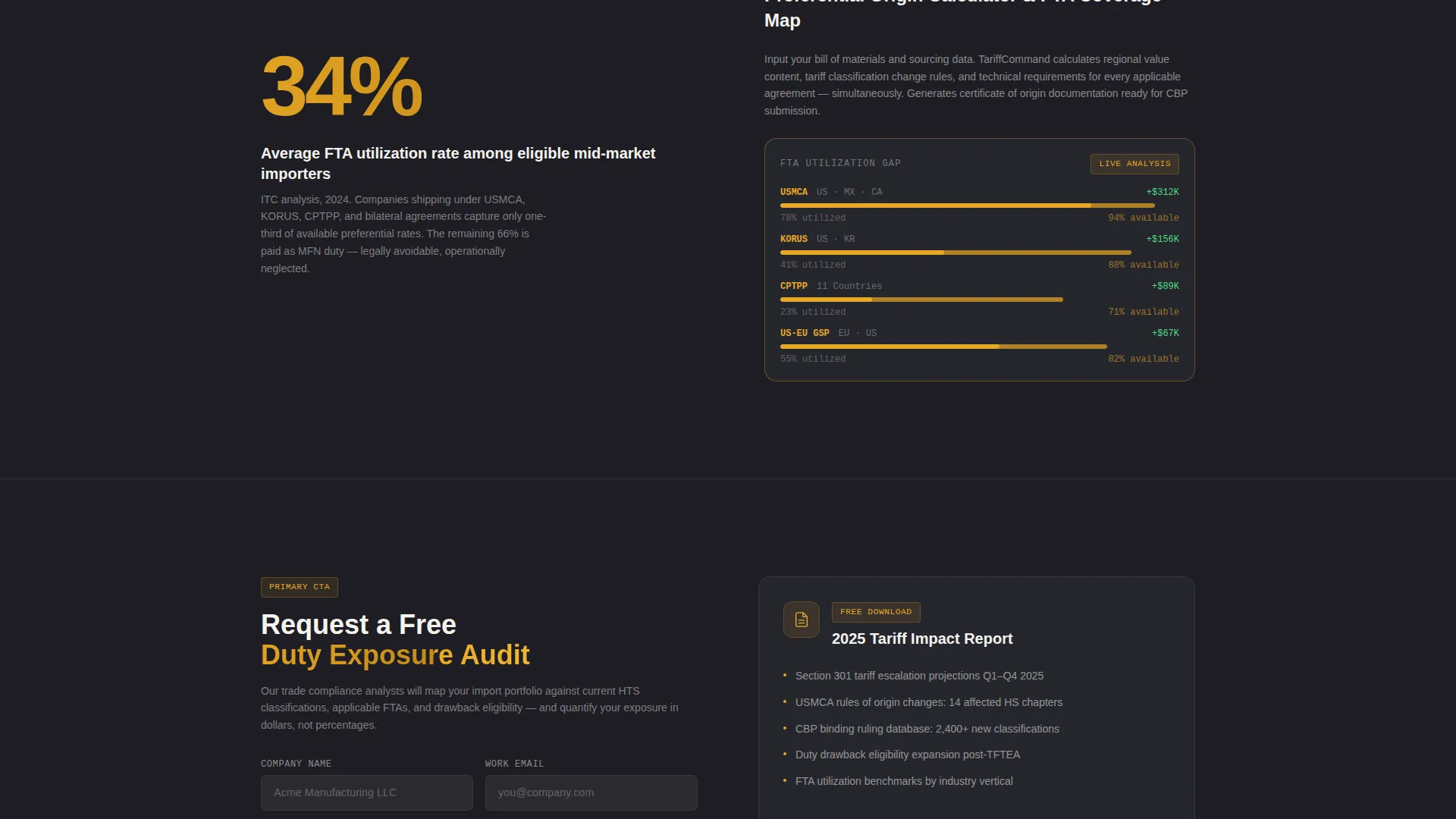 Tariff & Duty Management Landing Page Template