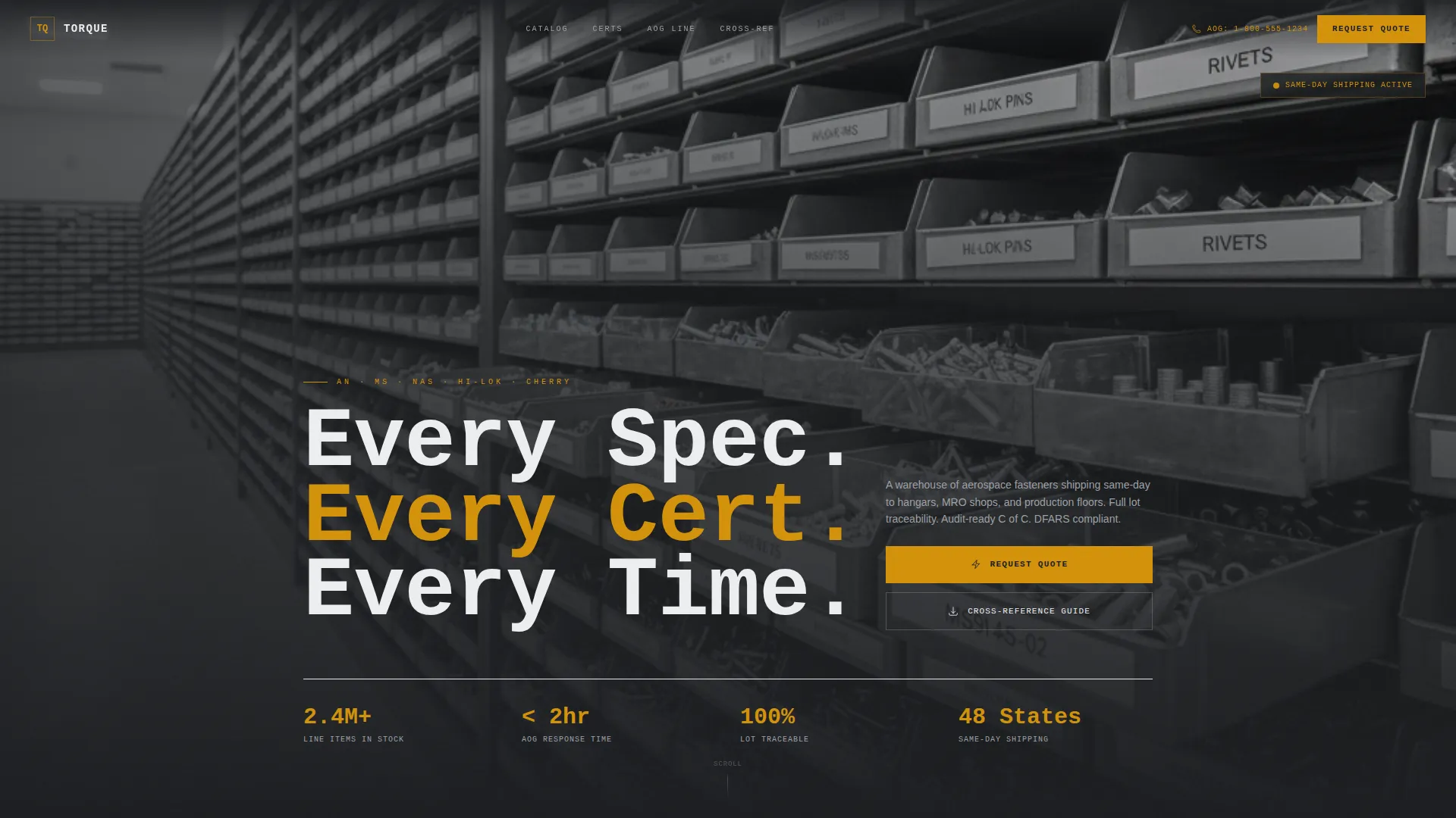 Aerospace Fastener & Hardware Distributor Website Template