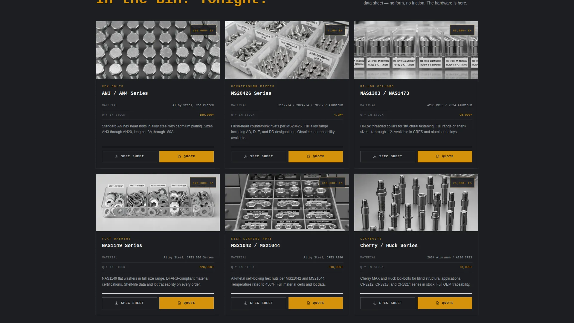 Aerospace Fastener & Hardware Distributor Website Template