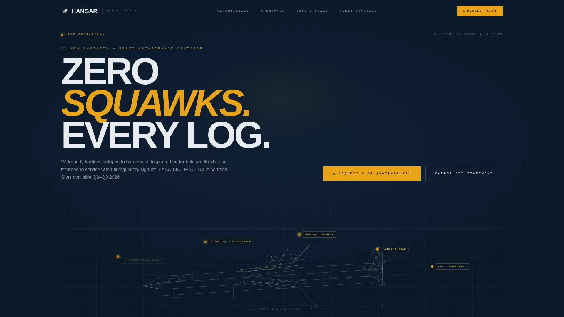 Aircraft MRO Landing Page Template | Data Grid
