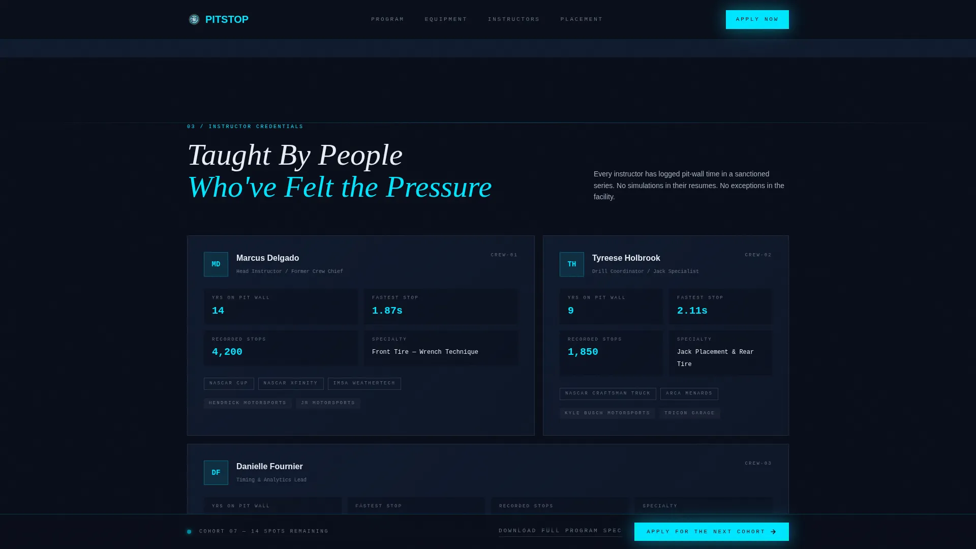 Pit Crew Training Landing Page Template