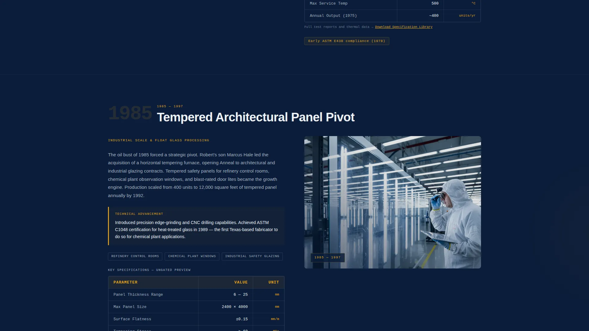 Precision Industrial Glass Studio Landing Page