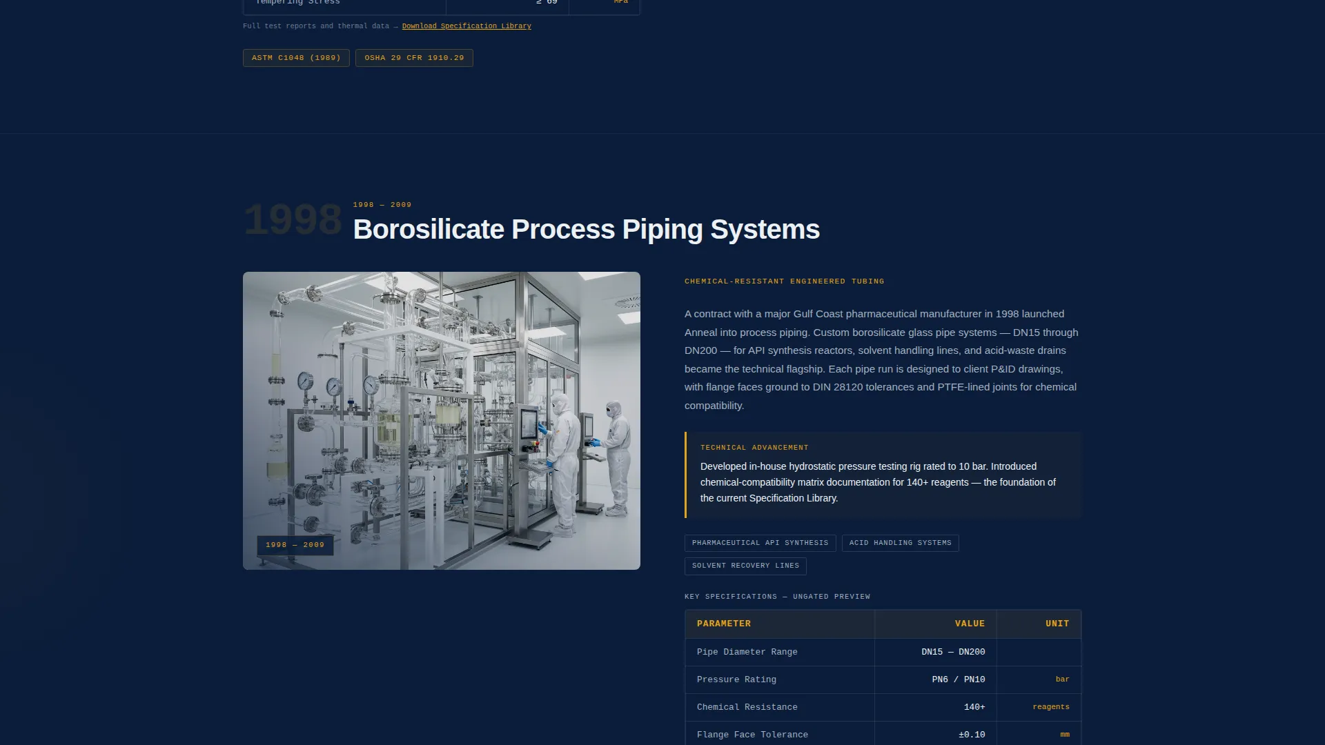 Precision Industrial Glass Studio Landing Page