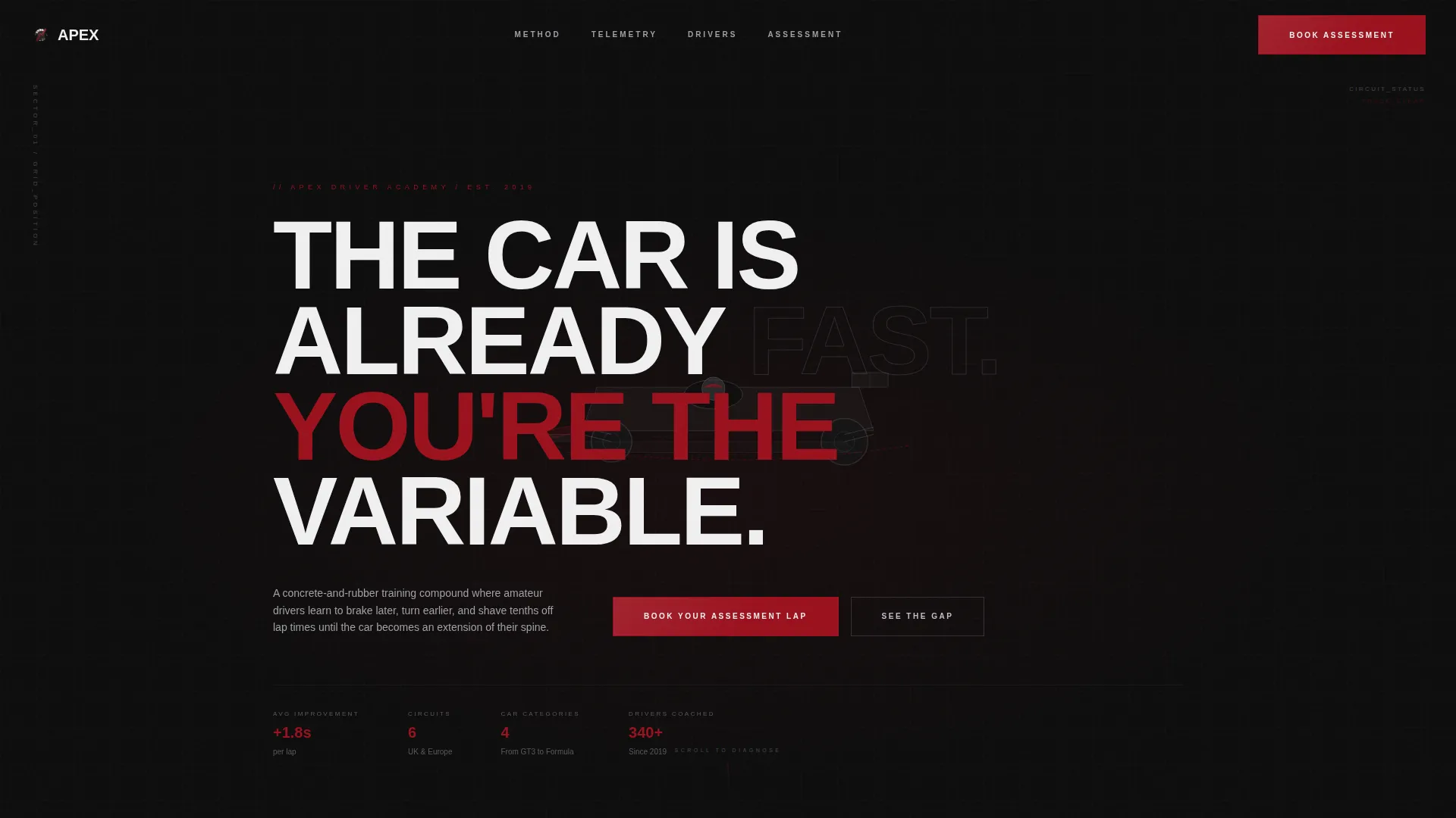 Racing Driver Academy Landing Page Template
